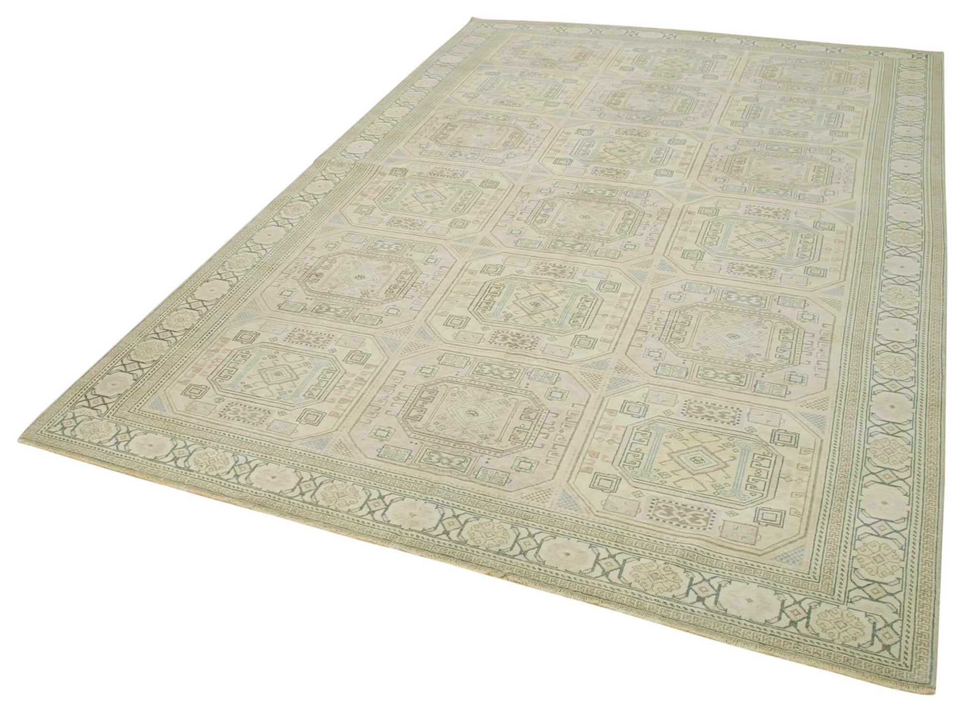 Kayseri Vintage Bej Eskitme Pamuk Yün El Dokuma Halısı 188x295 Agacan