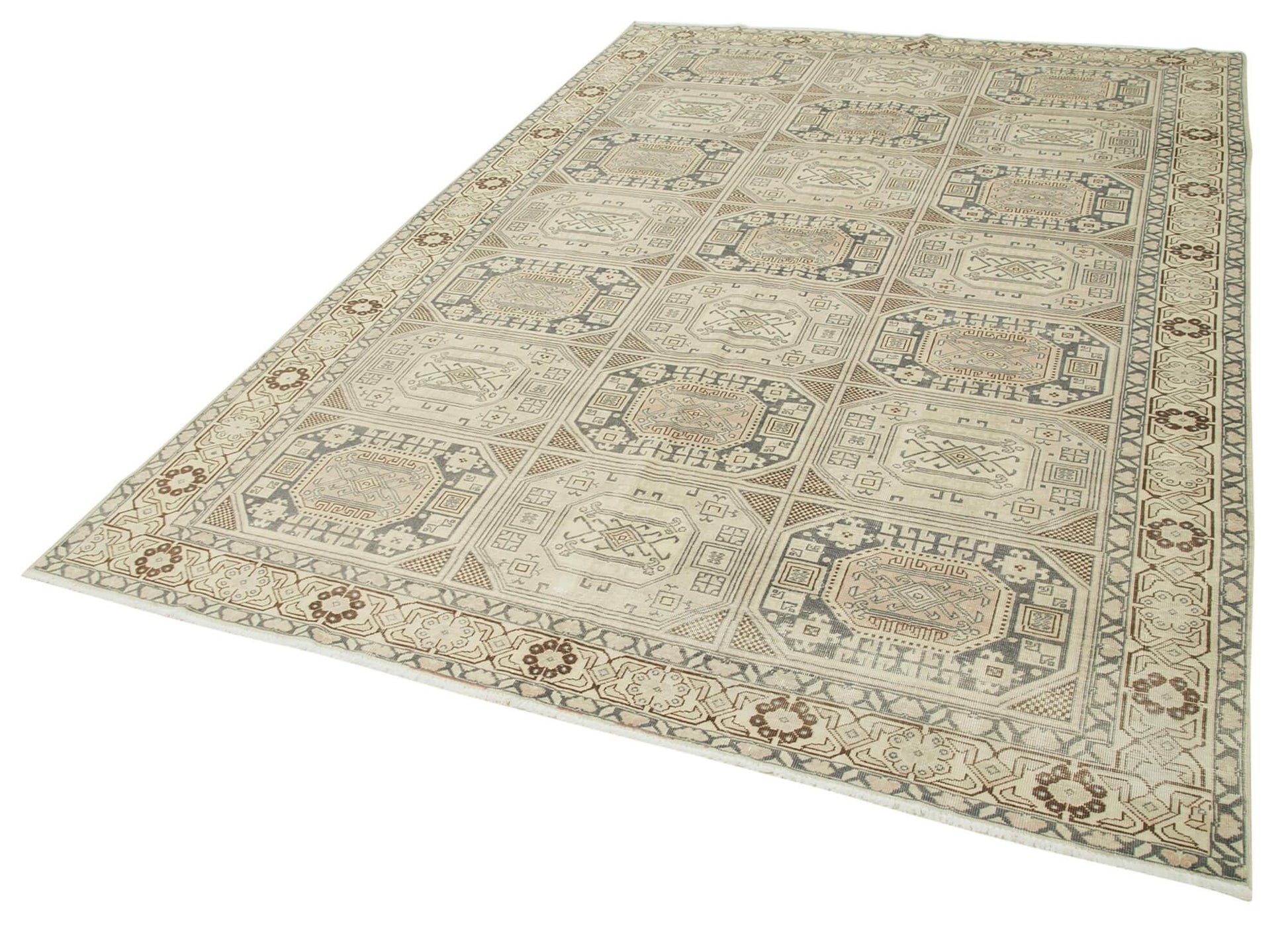 Kayseri Vintage Bej Eskitme Pamuk Yün El Dokuma Halısı 196x292 Agacan