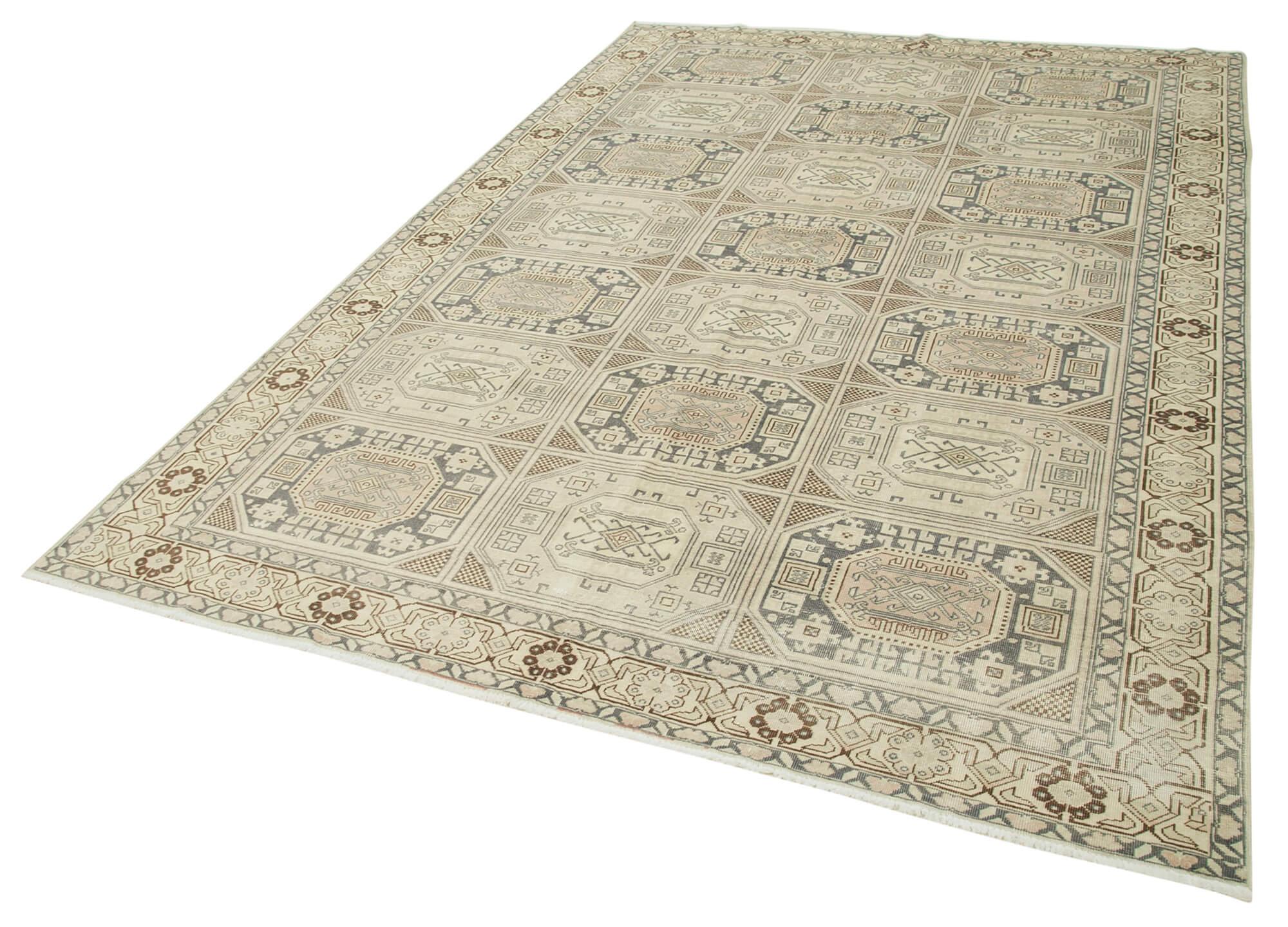 Kayseri Vintage Bej Eskitme Pamuk Yün El Dokuma Halısı 196x292 Agacan