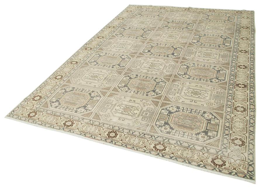 Kayseri Vintage Bej Eskitme Pamuk Yün El Dokuma Halısı 196x292 Agacan
