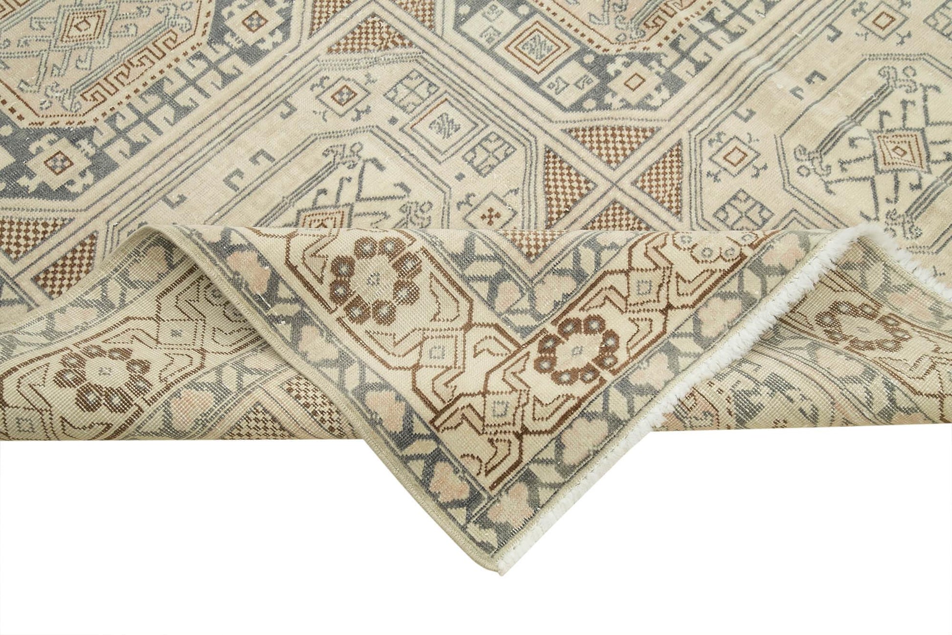 Kayseri Vintage Bej Eskitme Pamuk Yün El Dokuma Halısı 196x292 Agacan