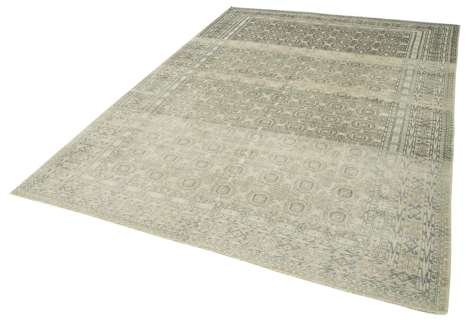 Kayseri Vintage Bej Eskitme Pamuk Yün El Dokuma Halısı 195x290 Agacan