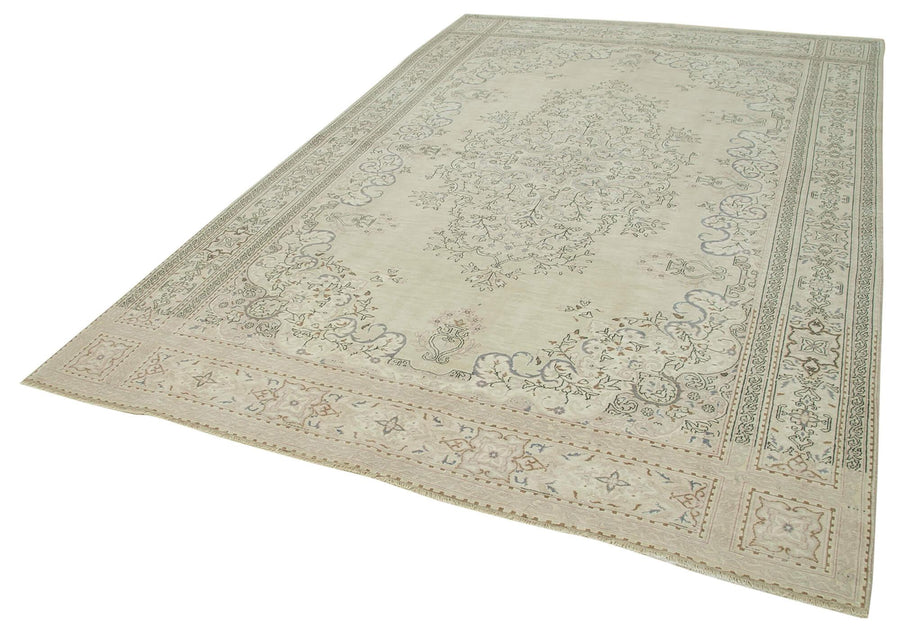 Kayseri Vintage Bej Eskitme Pamuk Yün El Dokuma Halısı 205x316 Agacan