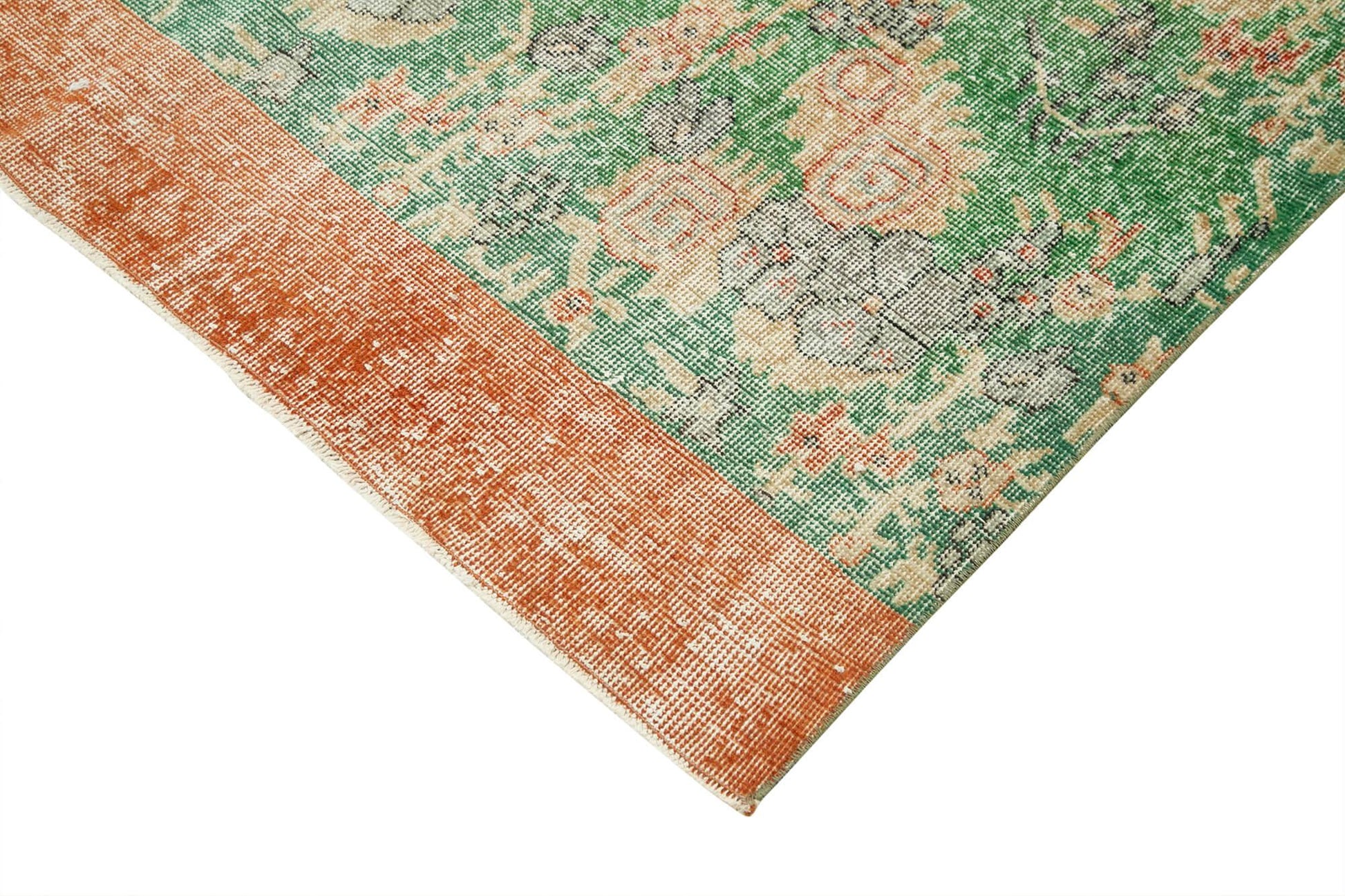 Kayseri Vintage Yeşil Eskitme Pamuk Yün El Dokuma Halısı 138x388 Agacan