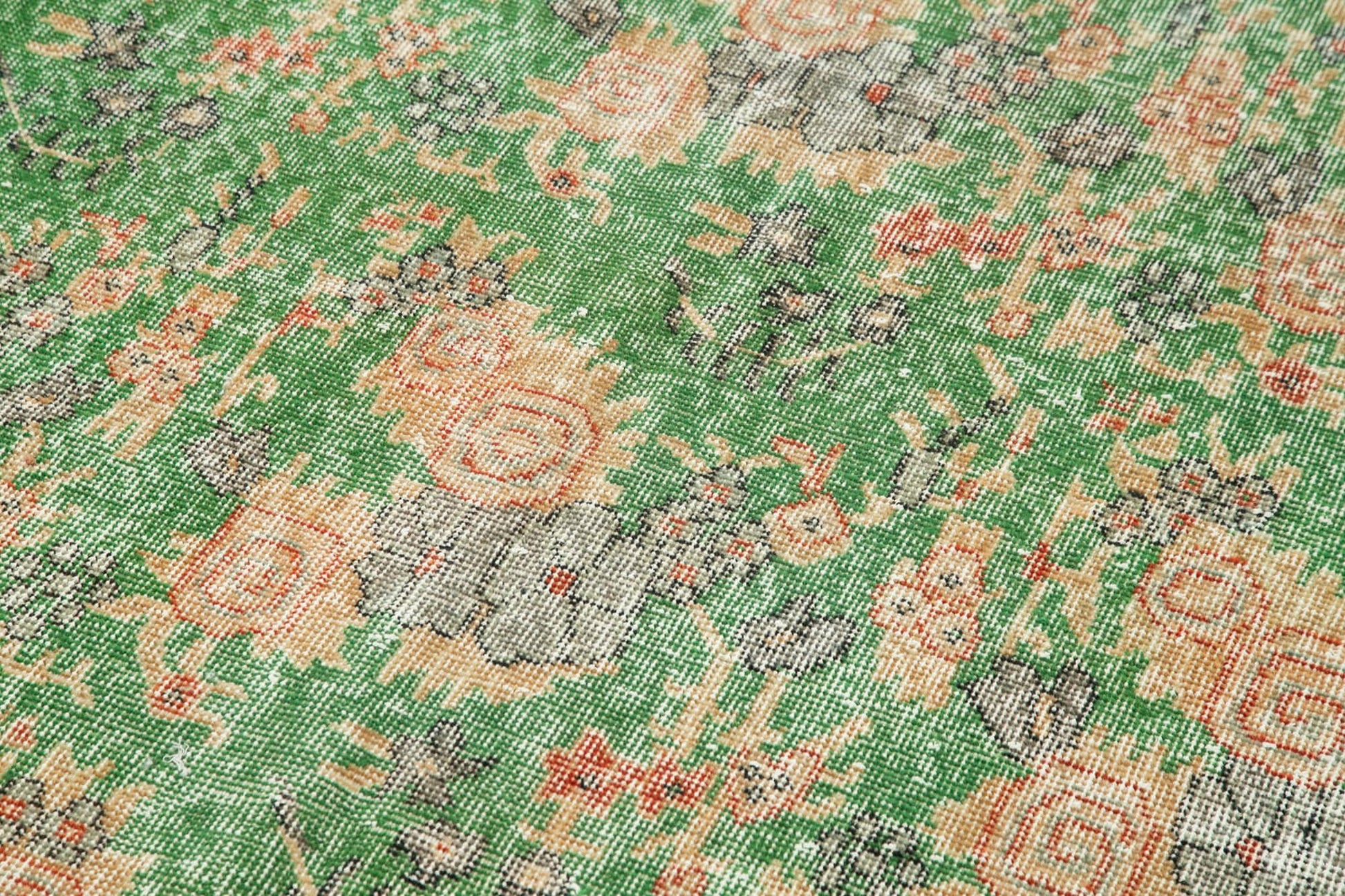 Kayseri Vintage Yeşil Eskitme Pamuk Yün El Dokuma Halısı 138x388 Agacan