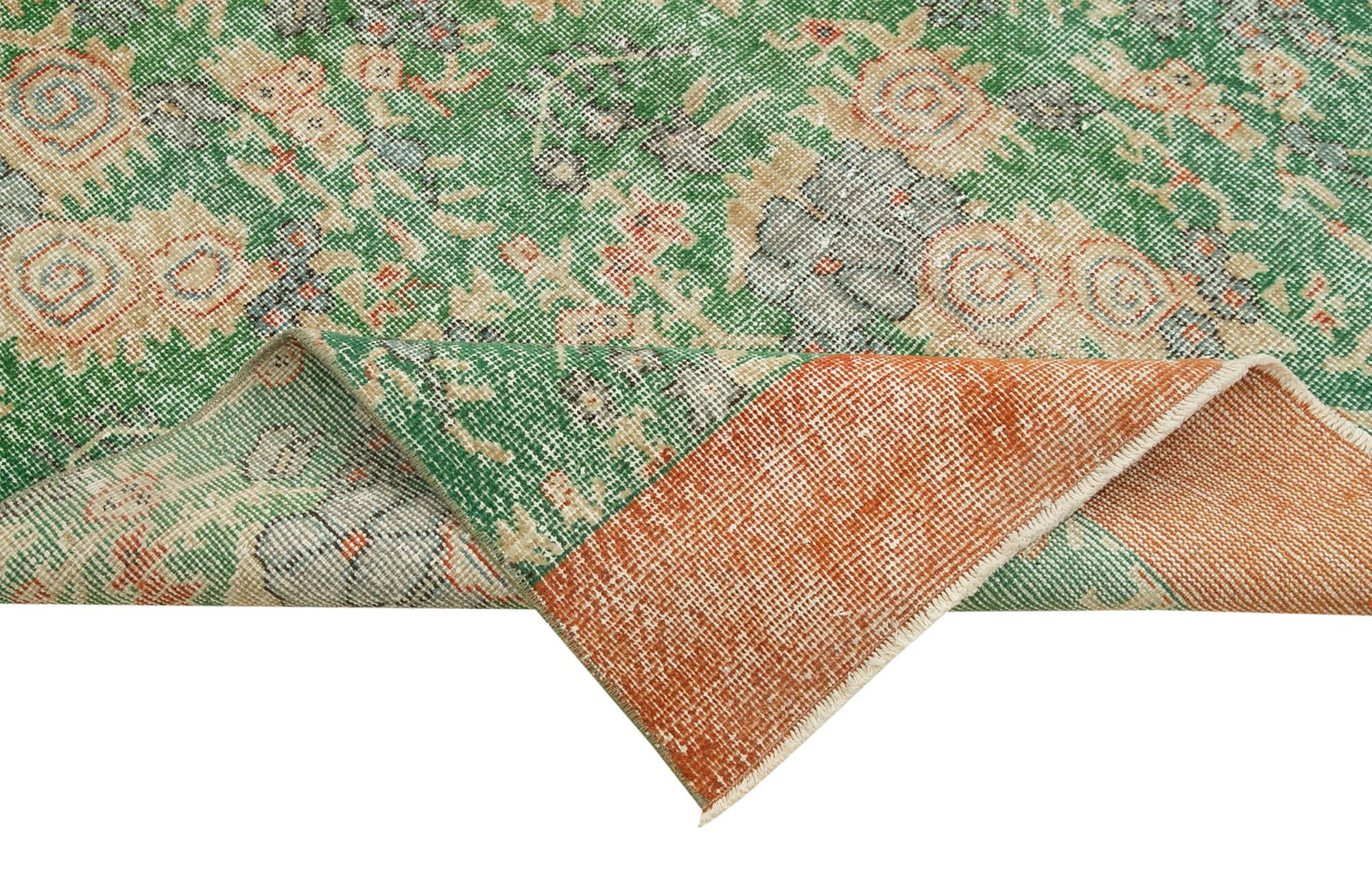 Kayseri Vintage Yeşil Eskitme Pamuk Yün El Dokuma Halısı 138x388 Agacan