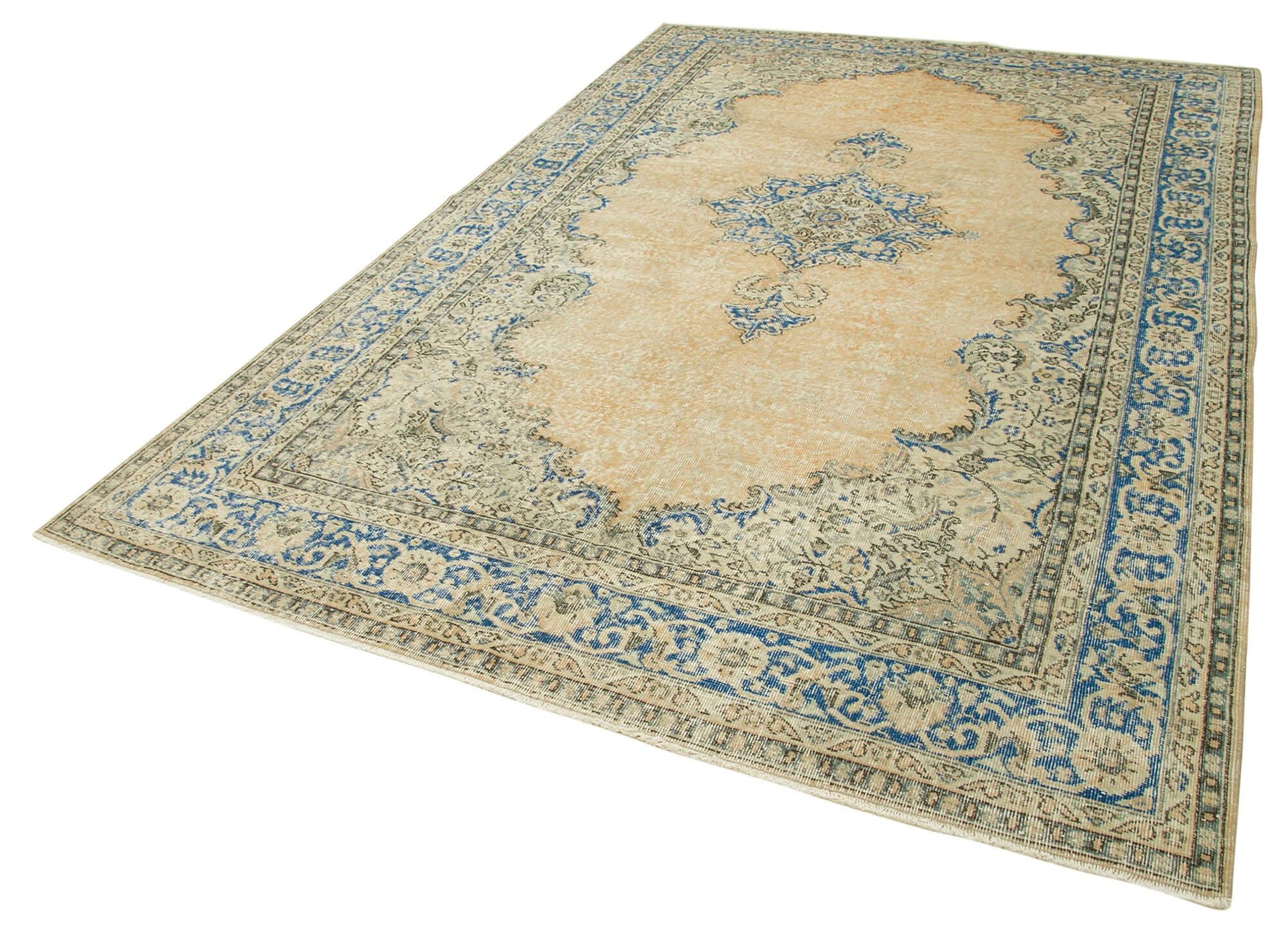 Kayseri Vintage Bej Eskitme Pamuk Yün El Dokuma Halısı 207x326 Agacan