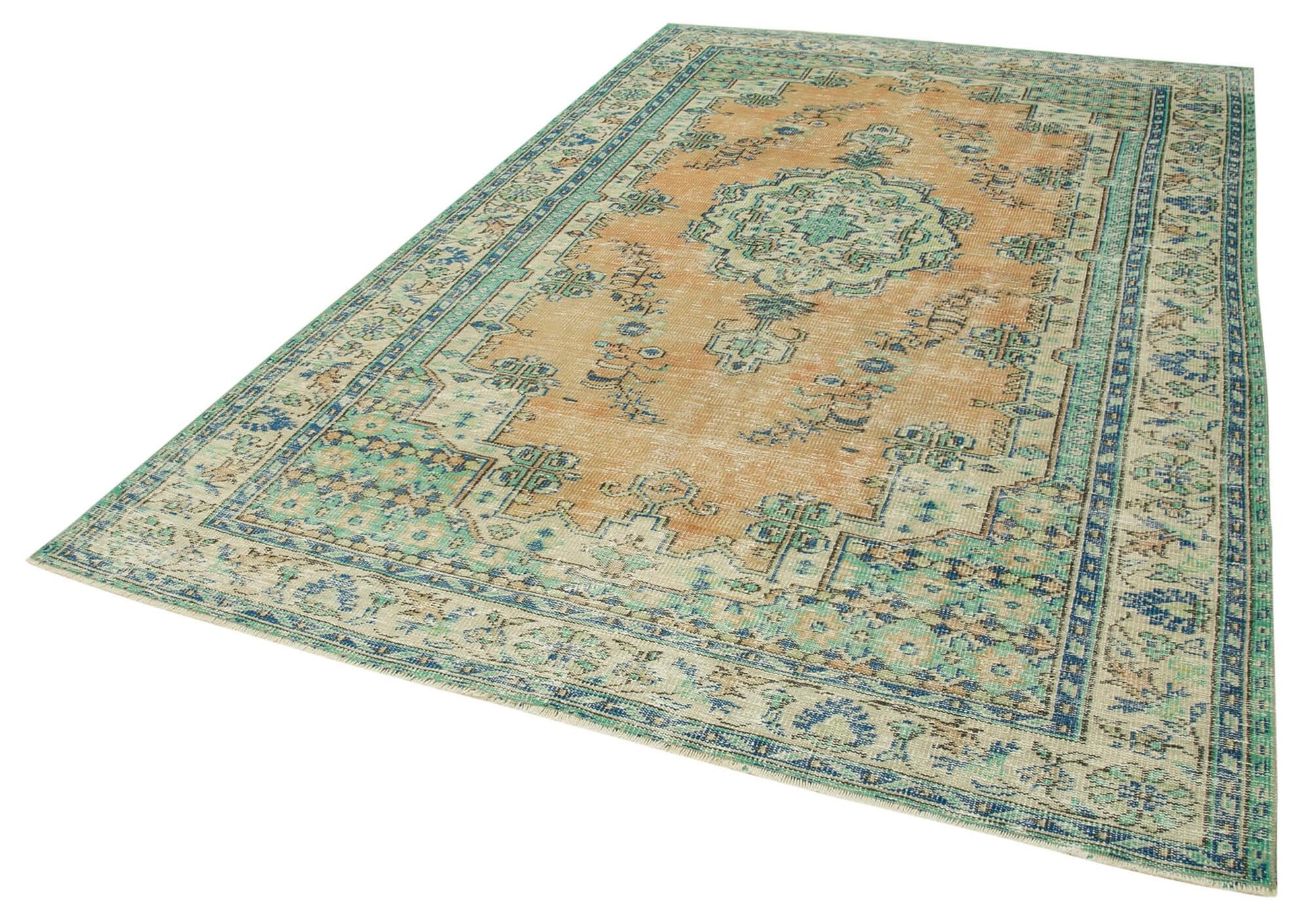 Kayseri Vintage Bej Eskitme Pamuk Yün El Dokuma Halısı 197x310 Agacan