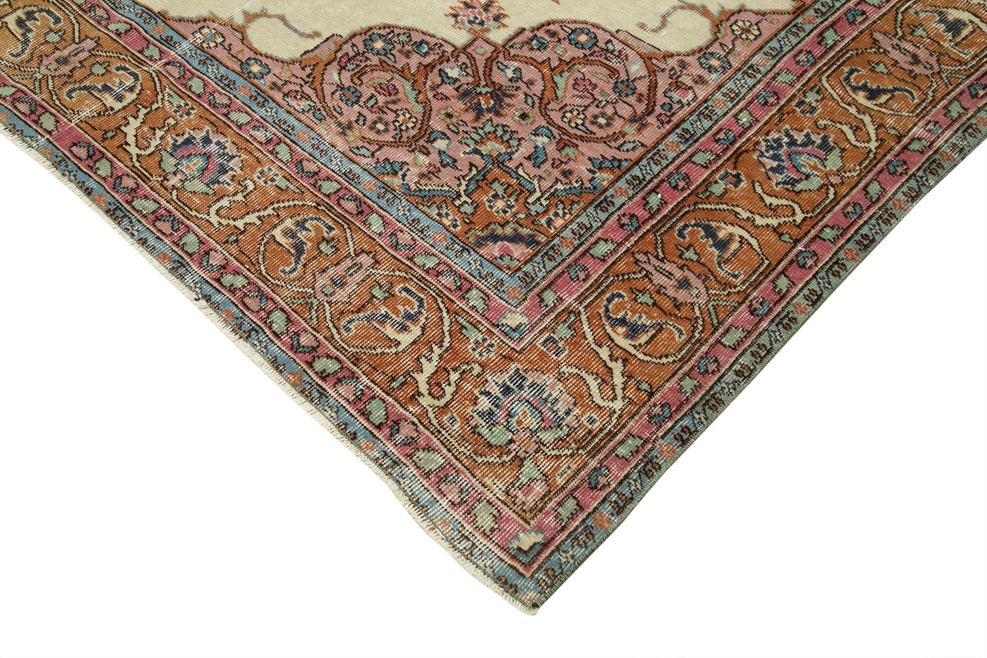 Kayseri Vintage Bej Eskitme Pamuk Yün El Dokuma Halısı 190x293 Agacan