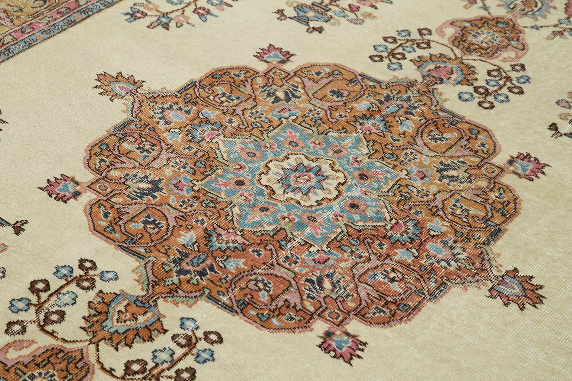 Kayseri Vintage Bej Eskitme Pamuk Yün El Dokuma Halısı 190x293 Agacan