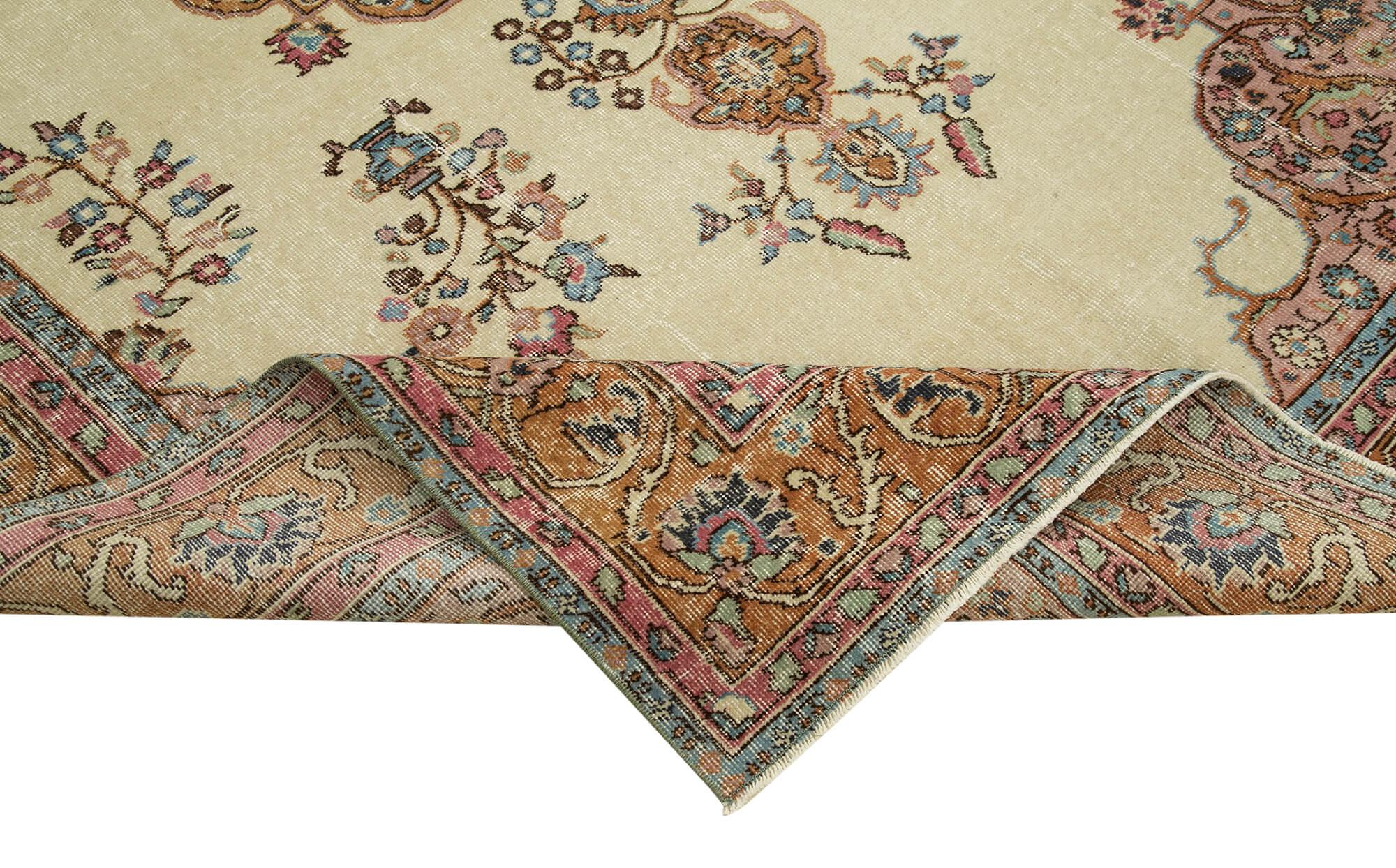 Kayseri Vintage Bej Eskitme Pamuk Yün El Dokuma Halısı 190x293 Agacan