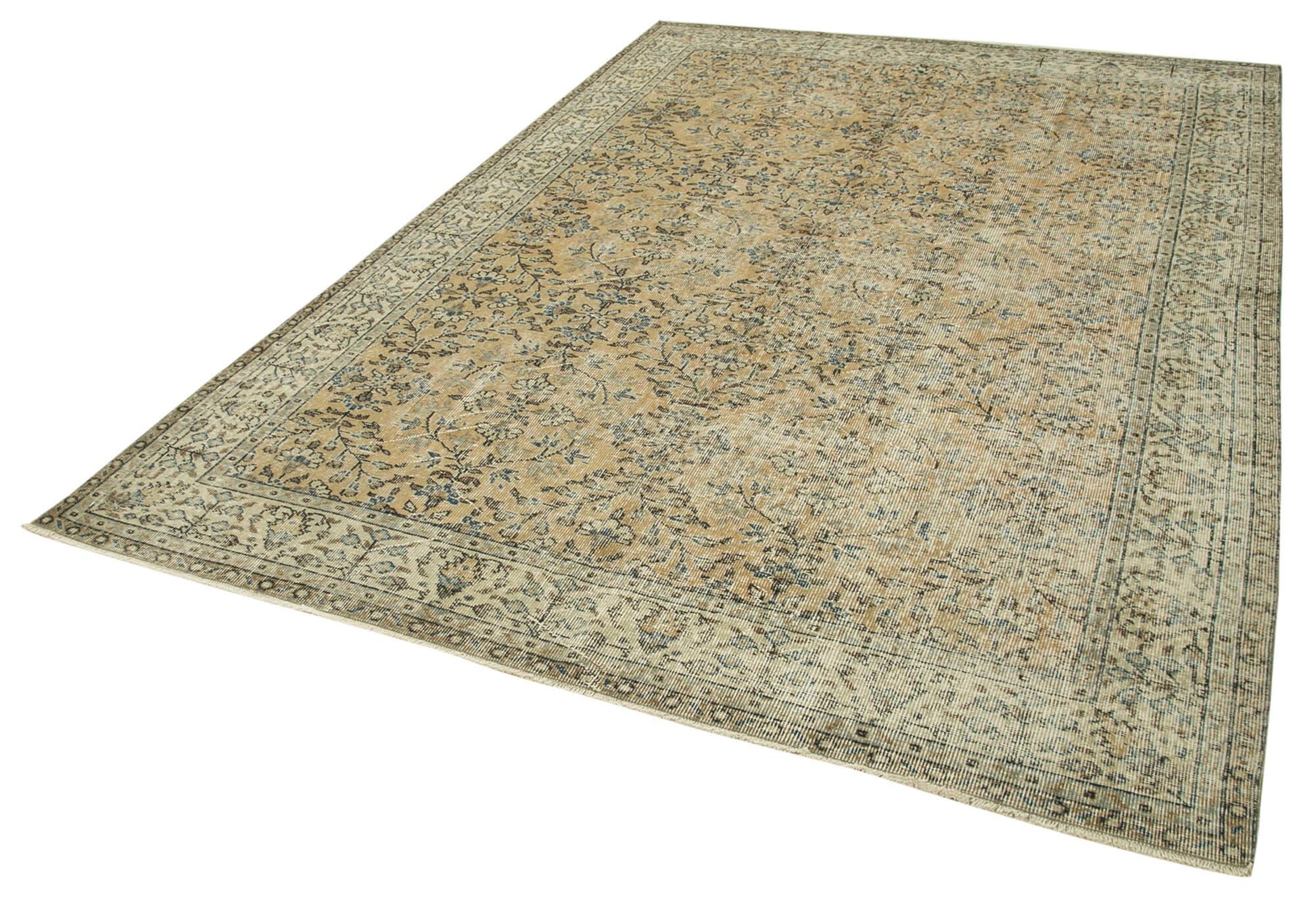 Kayseri Vintage Bej Eskitme Pamuk Yün El Dokuma Halısı 206x296 Agacan