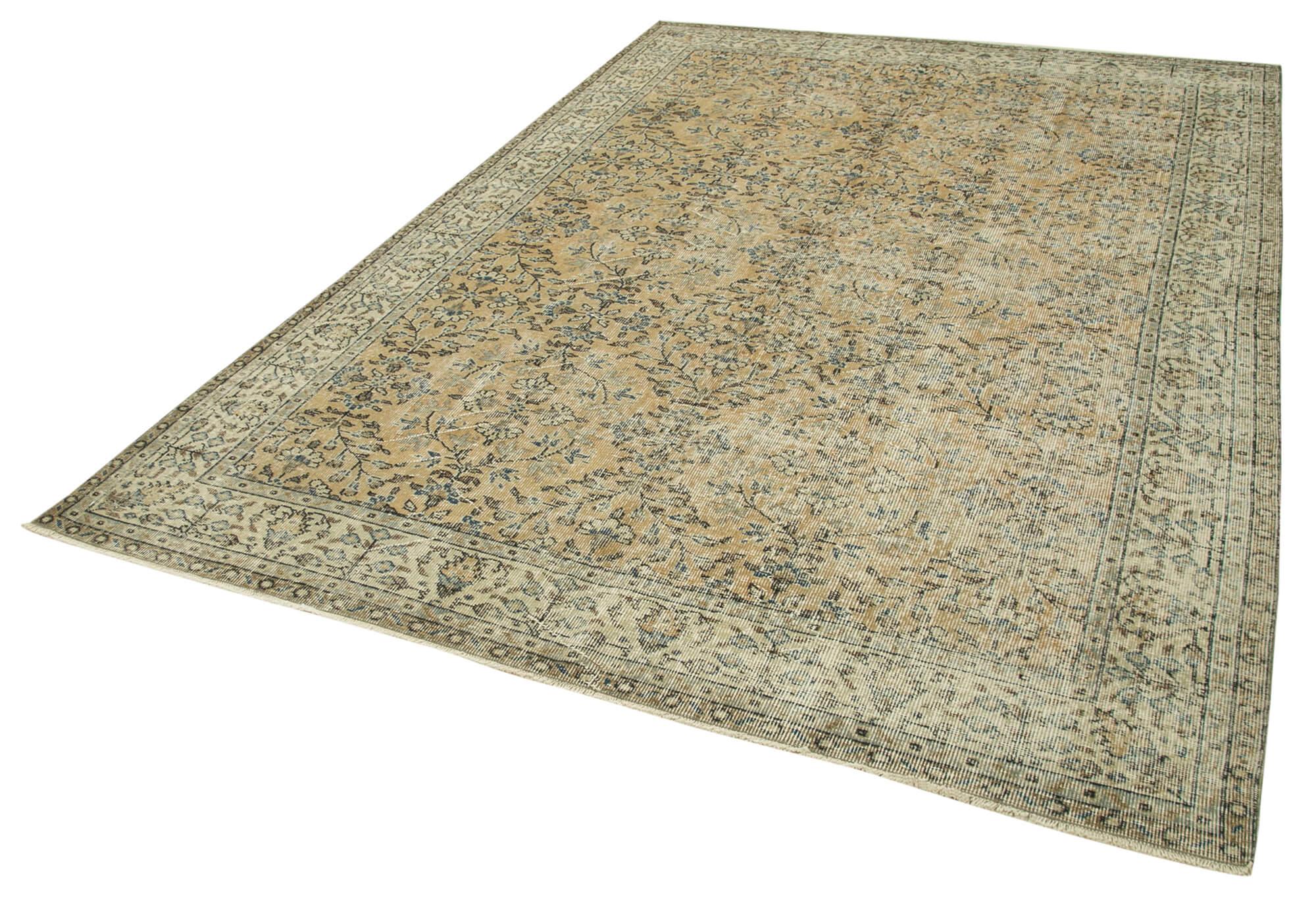 Kayseri Vintage Bej Eskitme Pamuk Yün El Dokuma Halısı 206x296 Agacan