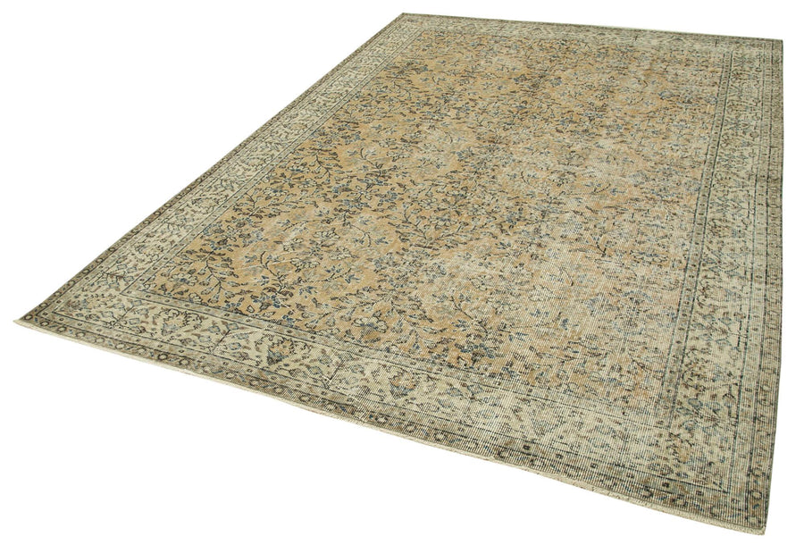 Kayseri Vintage Bej Eskitme Pamuk Yün El Dokuma Halısı 206x296 Agacan
