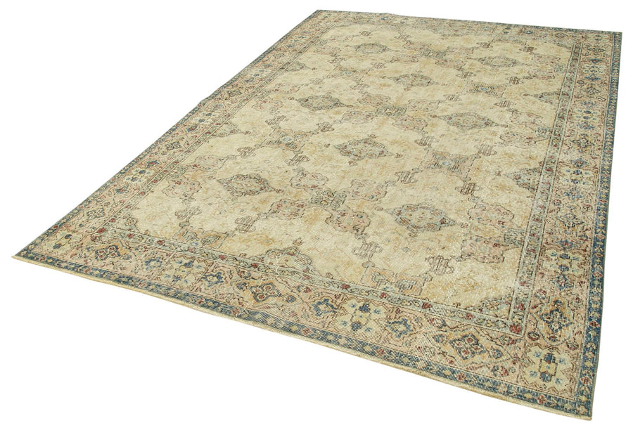 Kayseri Vintage Bej Eskitme Pamuk Yün El Dokuma Halısı 202x290 Agacan