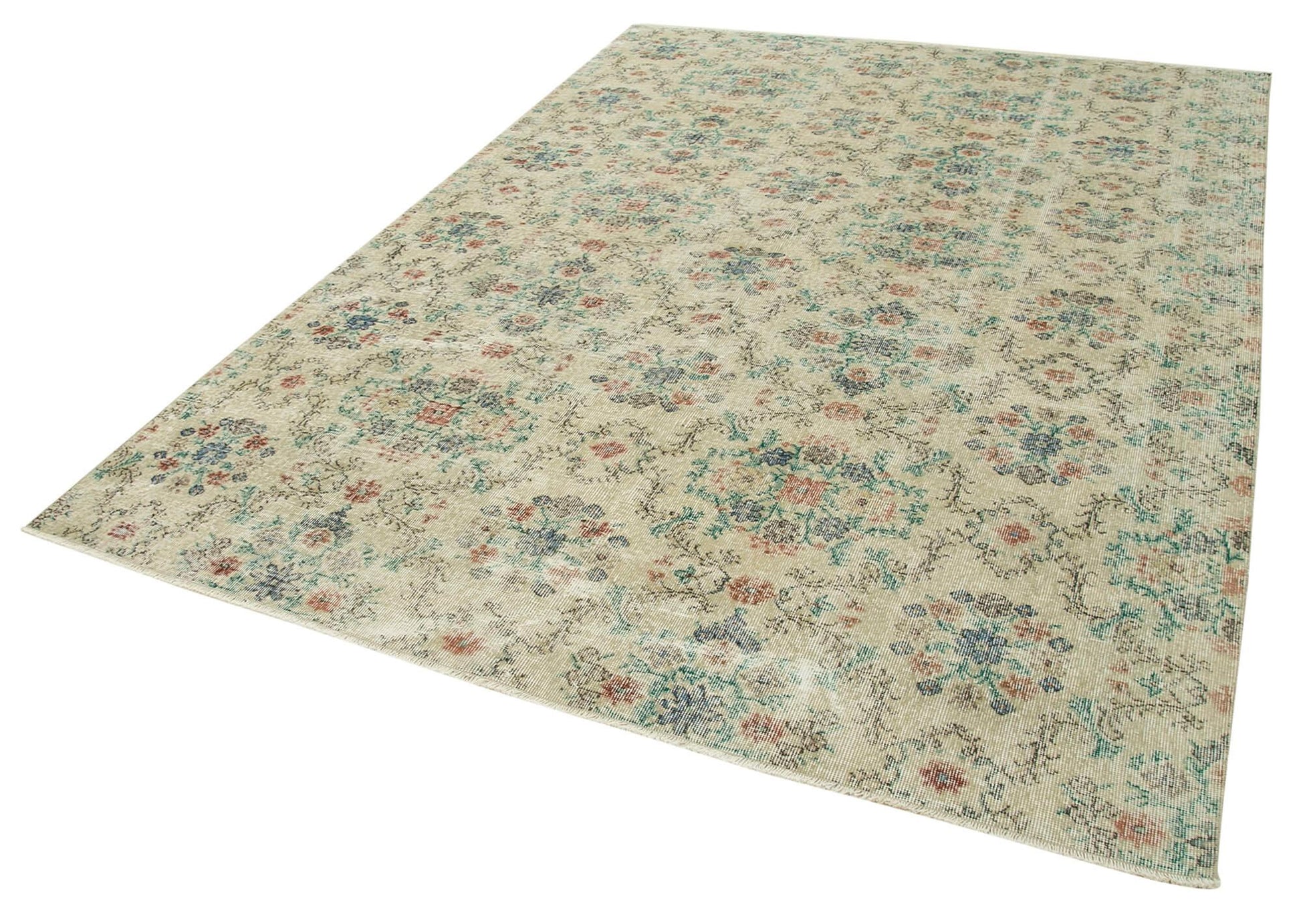 Kayseri Vintage Bej Eskitme Pamuk Yün El Dokuma Halısı 203x296 Agacan
