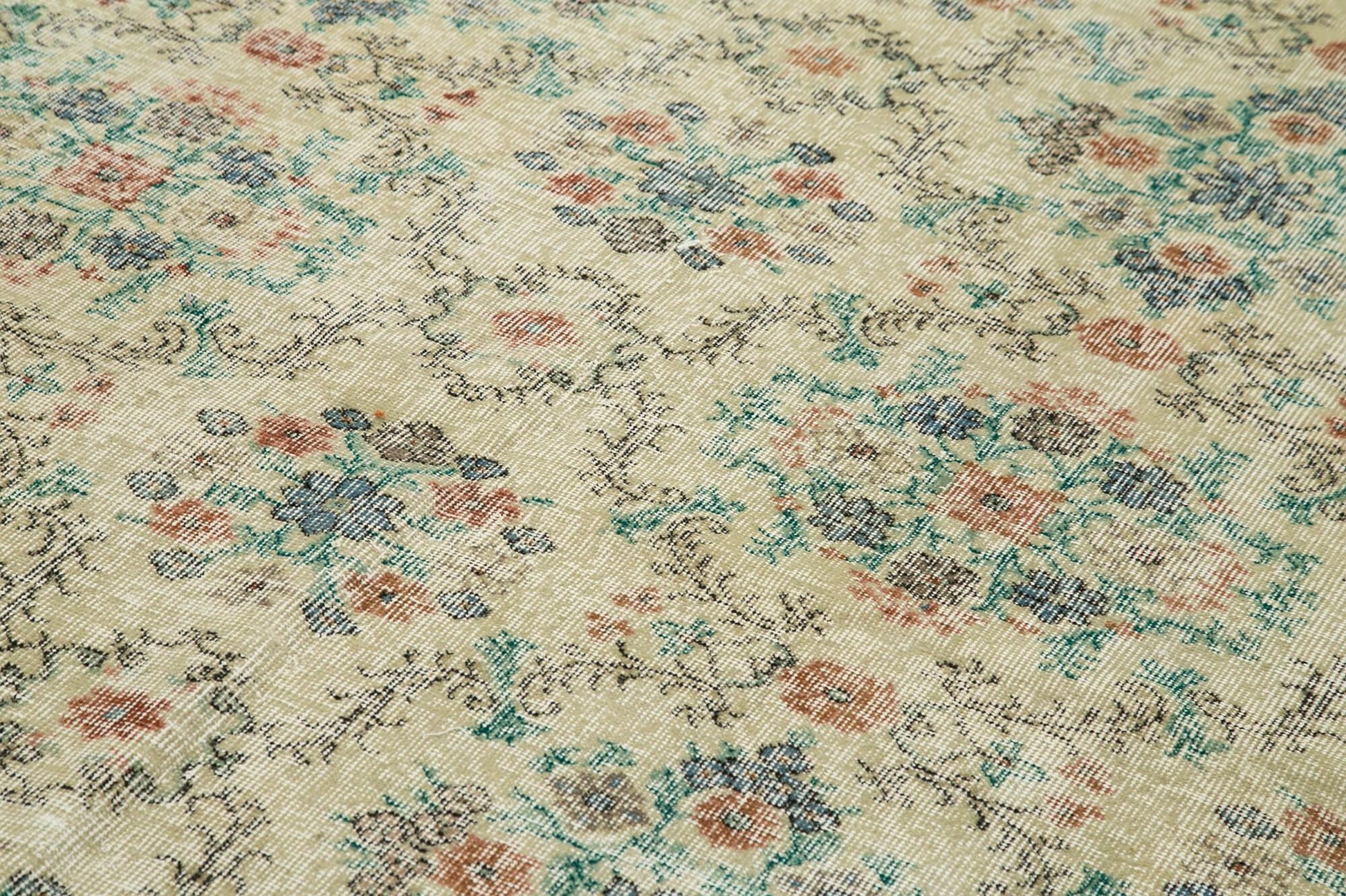 Kayseri Vintage Bej Eskitme Pamuk Yün El Dokuma Halısı 203x296 Agacan