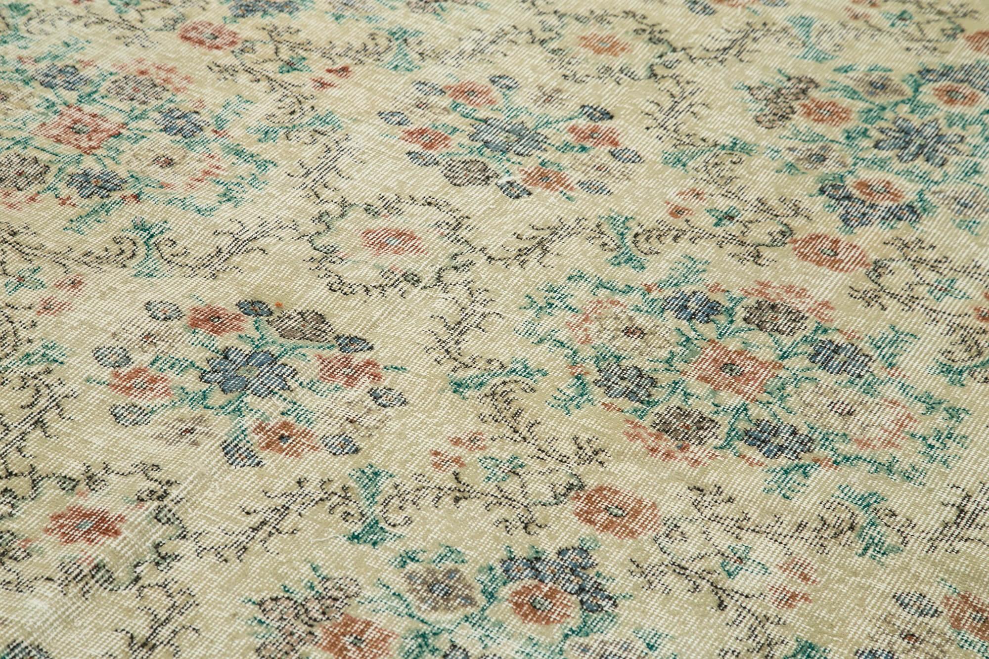 Kayseri Vintage Bej Eskitme Pamuk Yün El Dokuma Halısı 203x296 Agacan