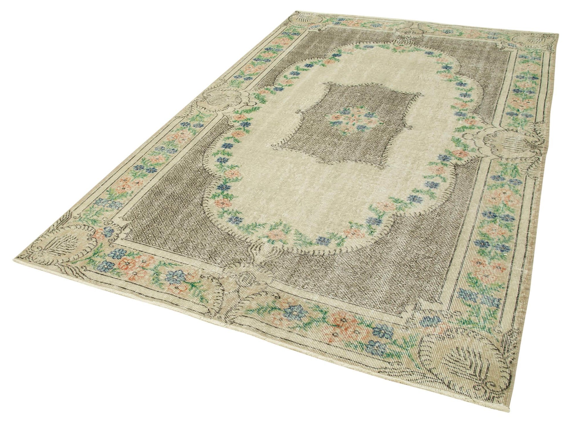 Kayseri Vintage Bej Eskitme Pamuk Yün El Dokuma Halısı 168x272 Agacan