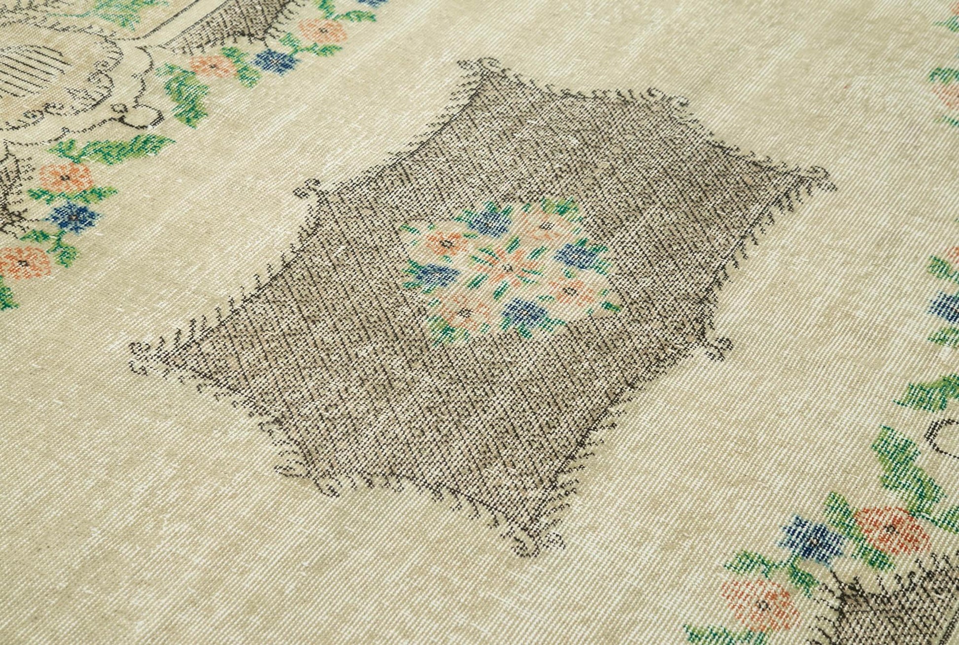 Kayseri Vintage Bej Eskitme Pamuk Yün El Dokuma Halısı 168x272 Agacan