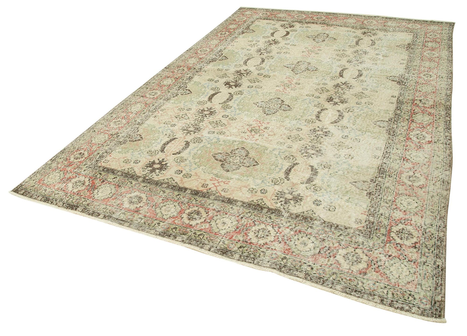Kayseri Vintage Bej Eskitme Pamuk Yün El Dokuma Halısı 196x313 Agacan