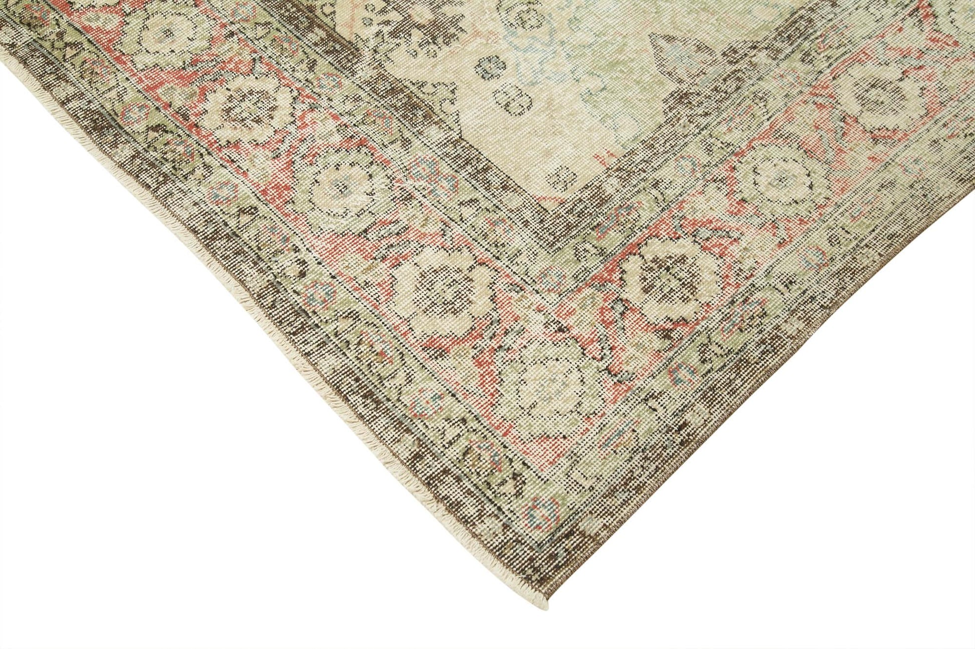 Kayseri Vintage Bej Eskitme Pamuk Yün El Dokuma Halısı 196x313 Agacan