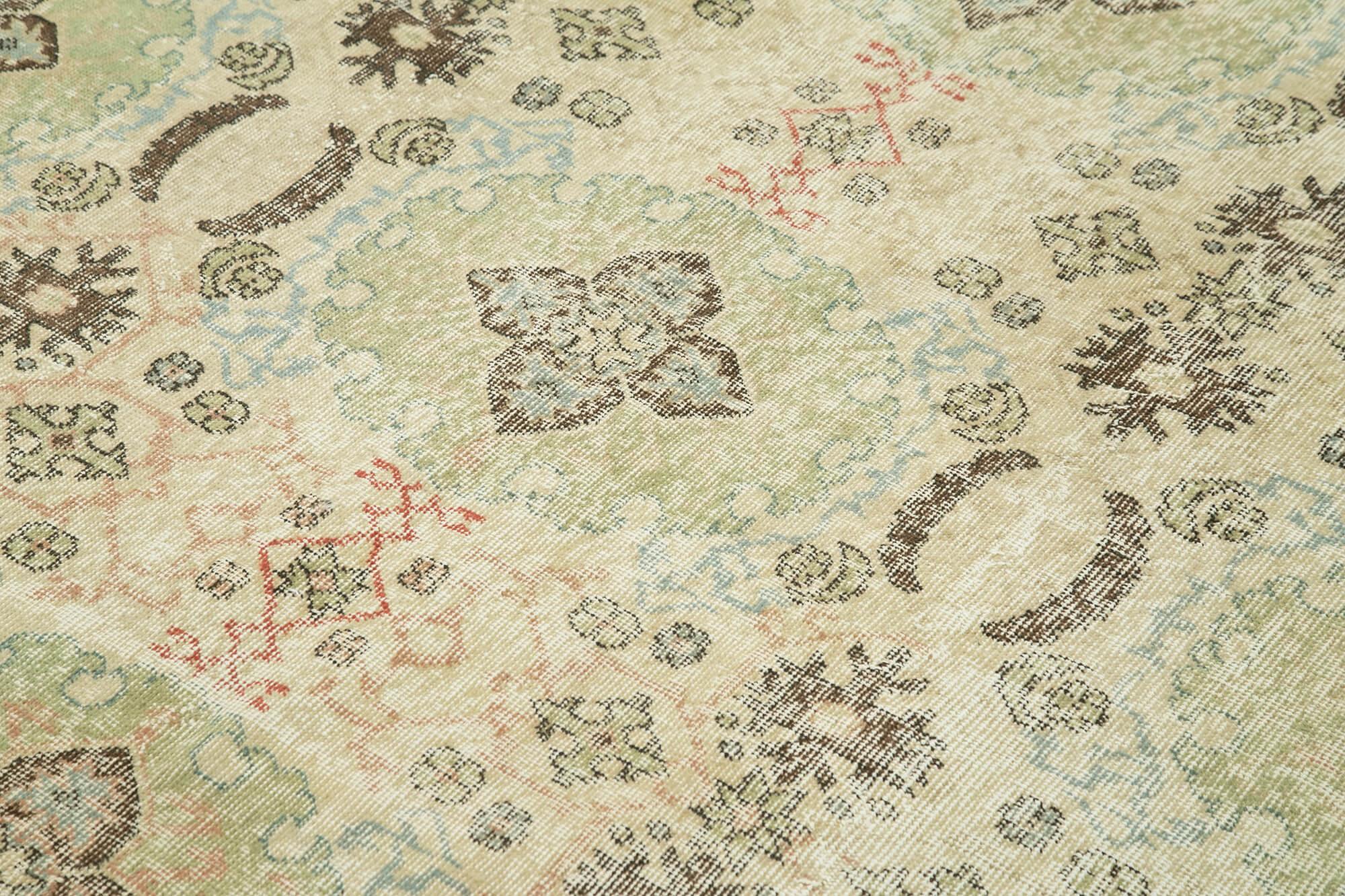 Kayseri Vintage Bej Eskitme Pamuk Yün El Dokuma Halısı 196x313 Agacan