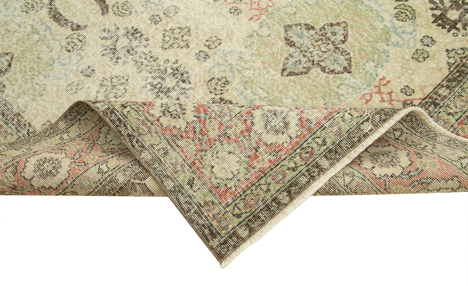 Kayseri Vintage Bej Eskitme Pamuk Yün El Dokuma Halısı 196x313 Agacan