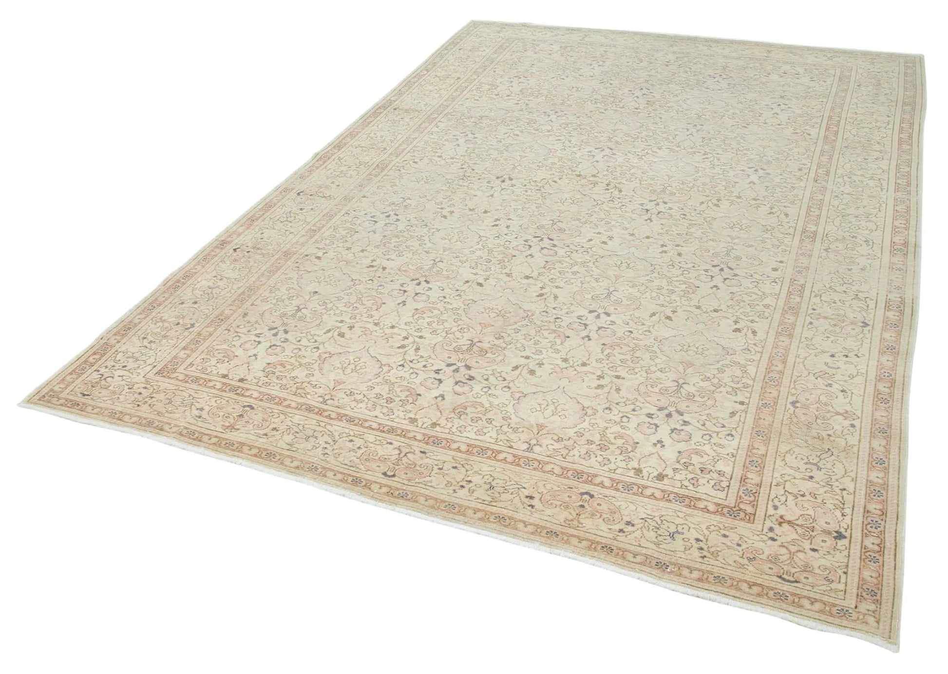 Kayseri Vintage Bej Eskitme Pamuk Yün El Dokuma Halısı 200x296 Agacan