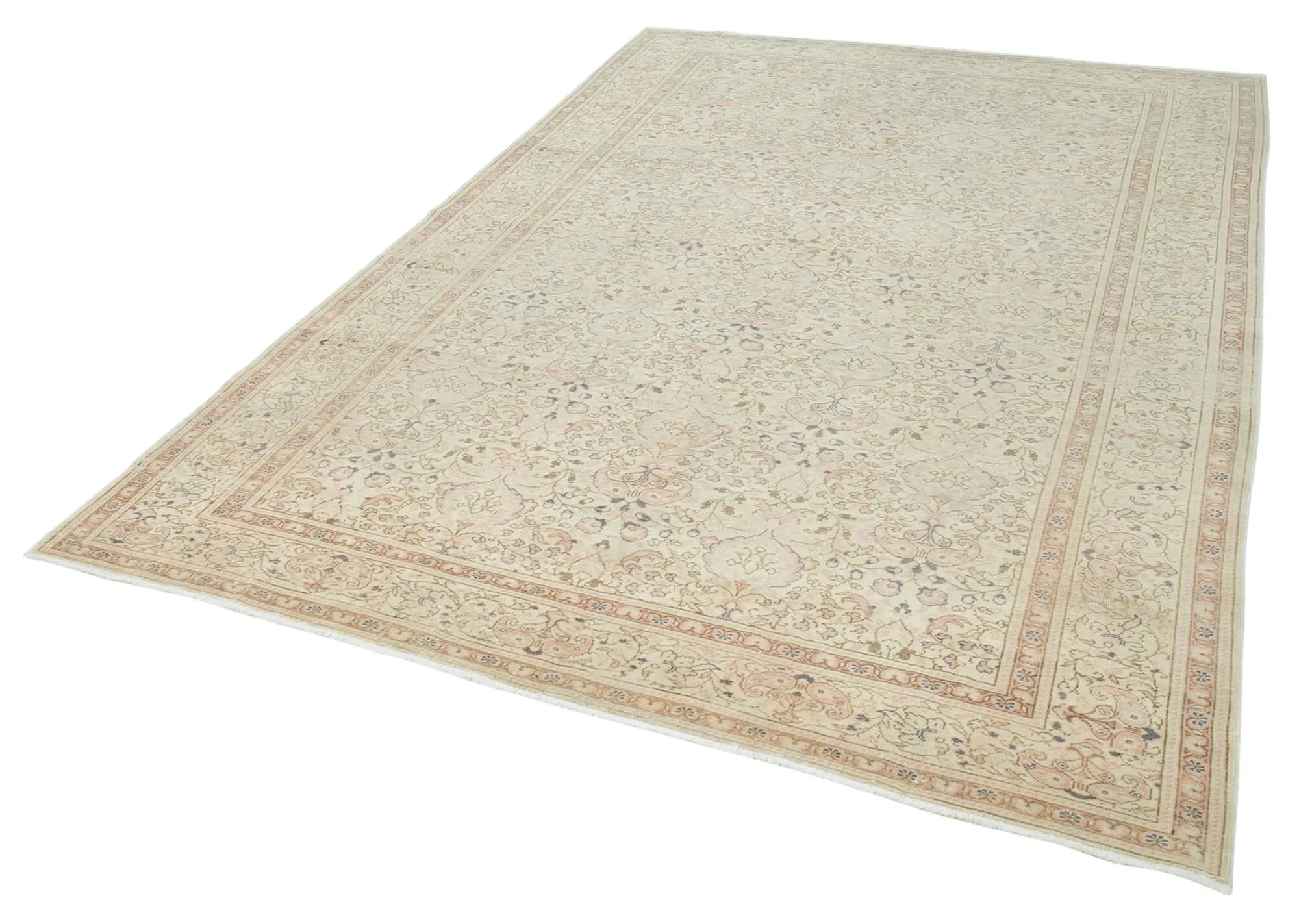 Kayseri Vintage Bej Eskitme Pamuk Yün El Dokuma Halısı 200x296 Agacan