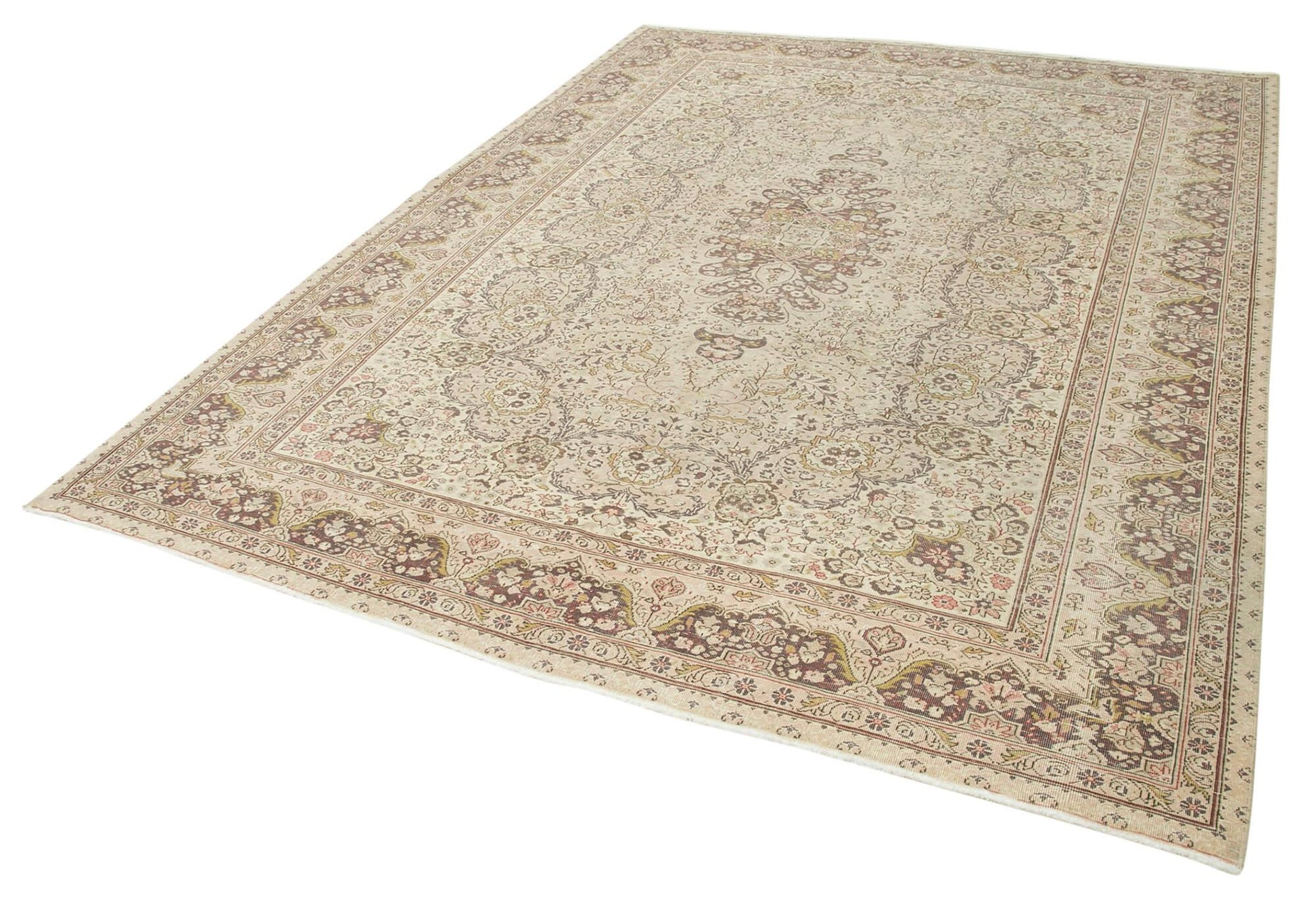 Kayseri Vintage Bej Eskitme Pamuk Yün El Dokuma Halısı 215x289 Agacan