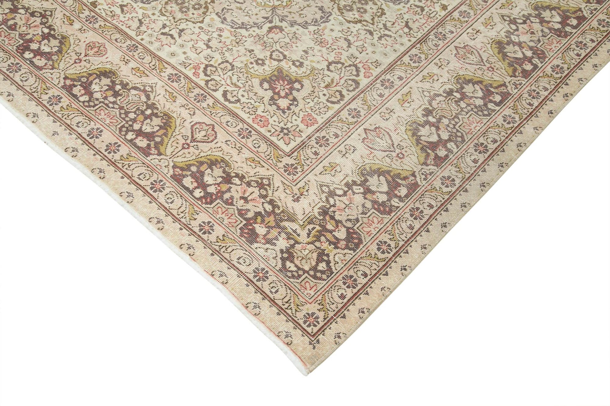 Kayseri Vintage Bej Eskitme Pamuk Yün El Dokuma Halısı 215x289 Agacan