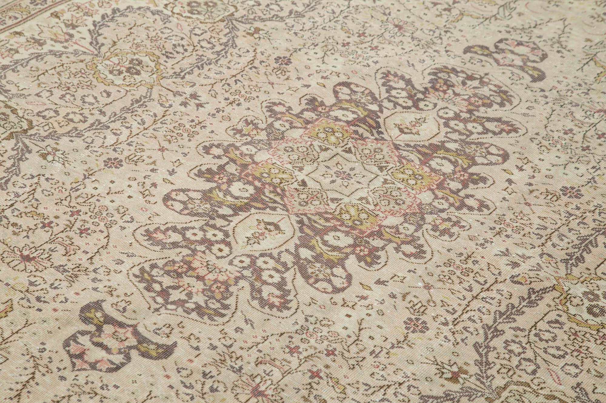 Kayseri Vintage Bej Eskitme Pamuk Yün El Dokuma Halısı 215x289 Agacan