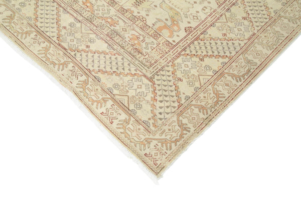 Kayseri Vintage Bej Eskitme Pamuk Yün El Dokuma Halısı 201x288 Agacan