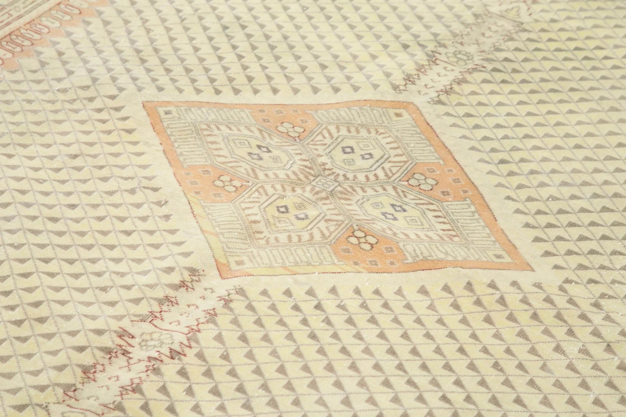 Kayseri Vintage Bej Eskitme Pamuk Yün El Dokuma Halısı 201x288 Agacan