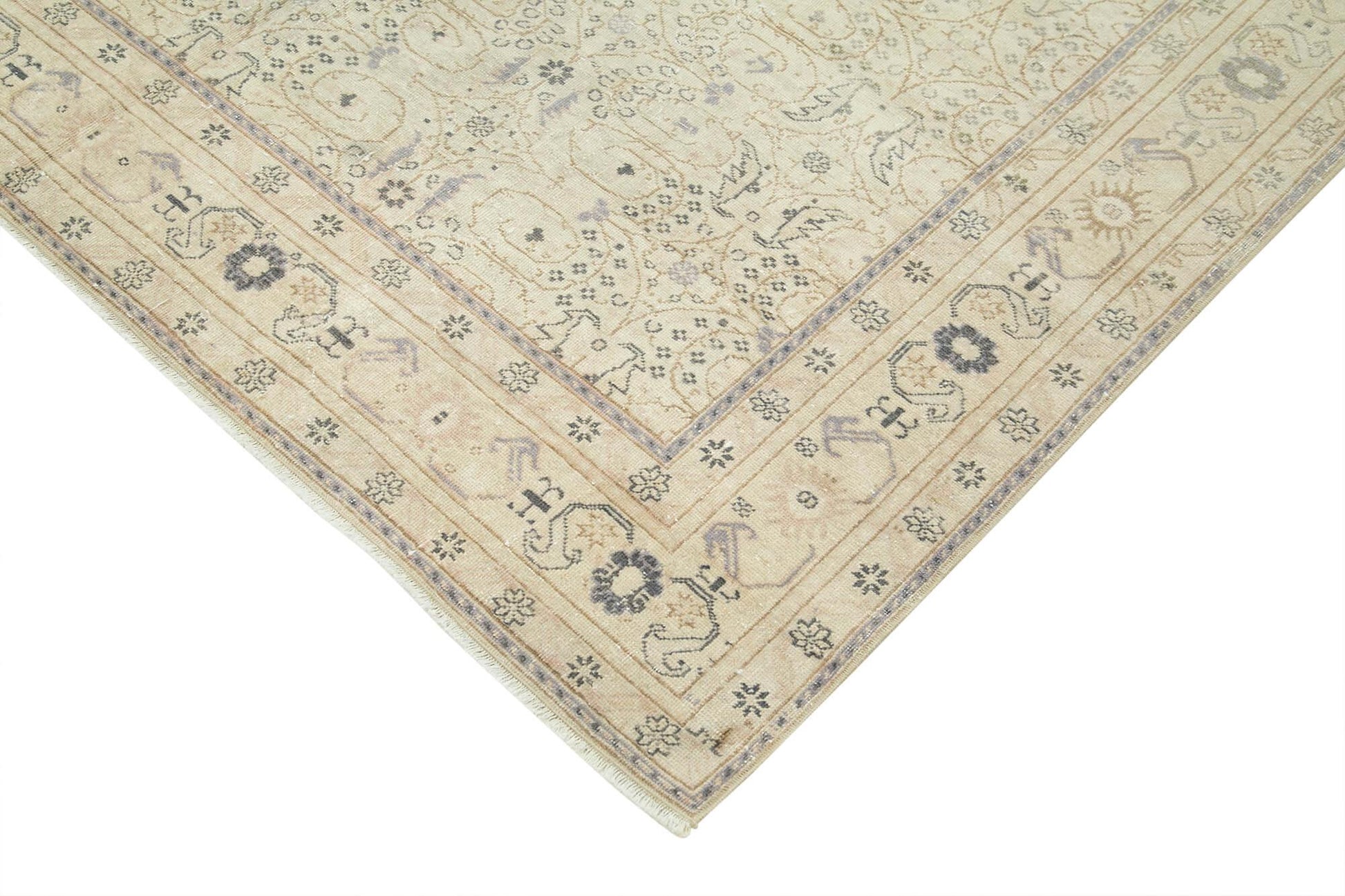 Kayseri Vintage Bej Eskitme Pamuk Yün El Dokuma Halısı 196x285 Agacan
