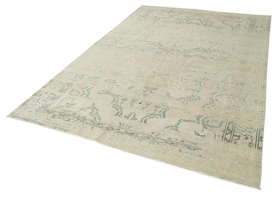 Kayseri Vintage Bej Eskitme Pamuk Yün El Dokuma Halısı 190x284 Agacan