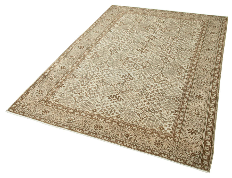 Kayseri Vintage Bej Eskitme Pamuk Yün El Dokuma Halısı 146x218 Agacan