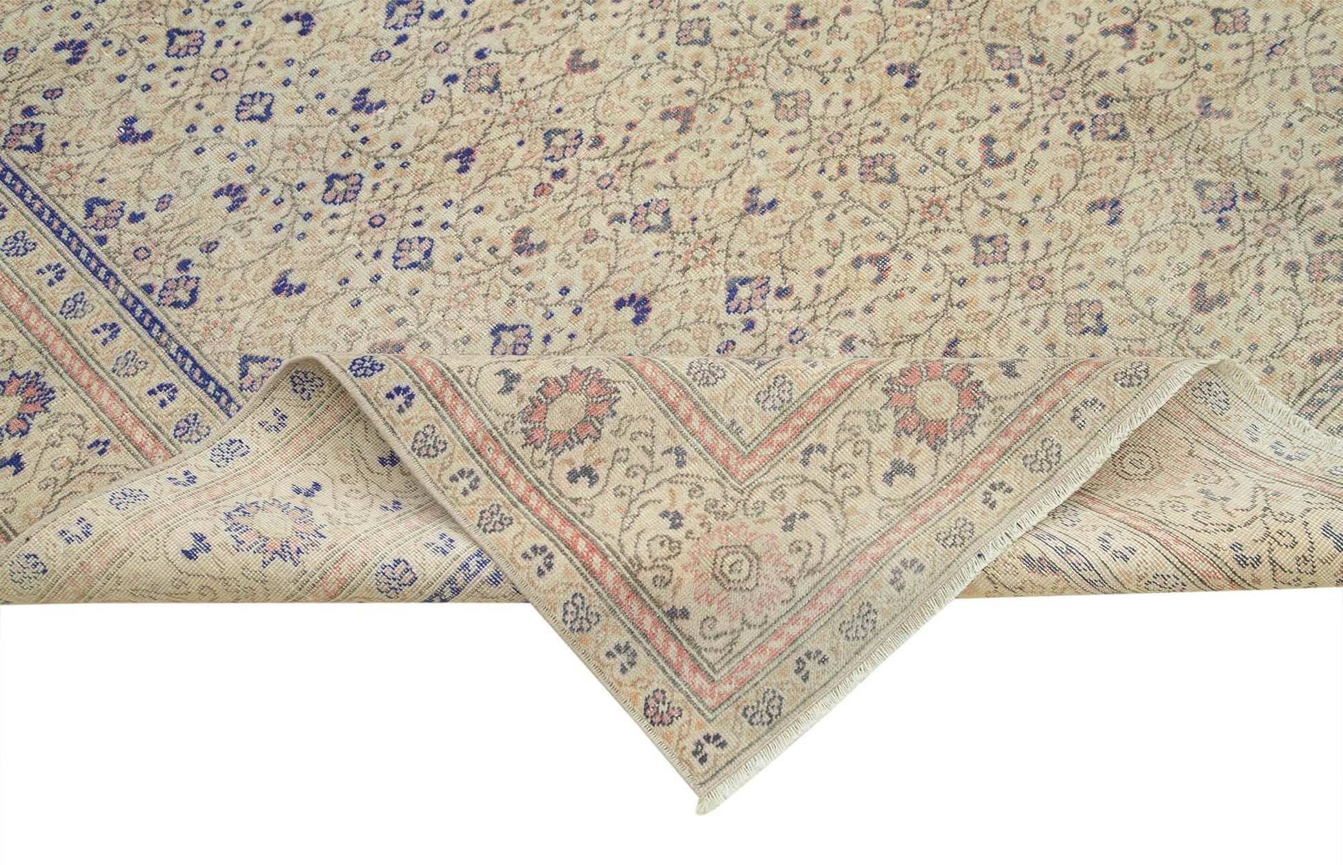 Kayseri Vintage Bej Eskitme Pamuk Yün El Dokuma Halısı 190x264 Agacan