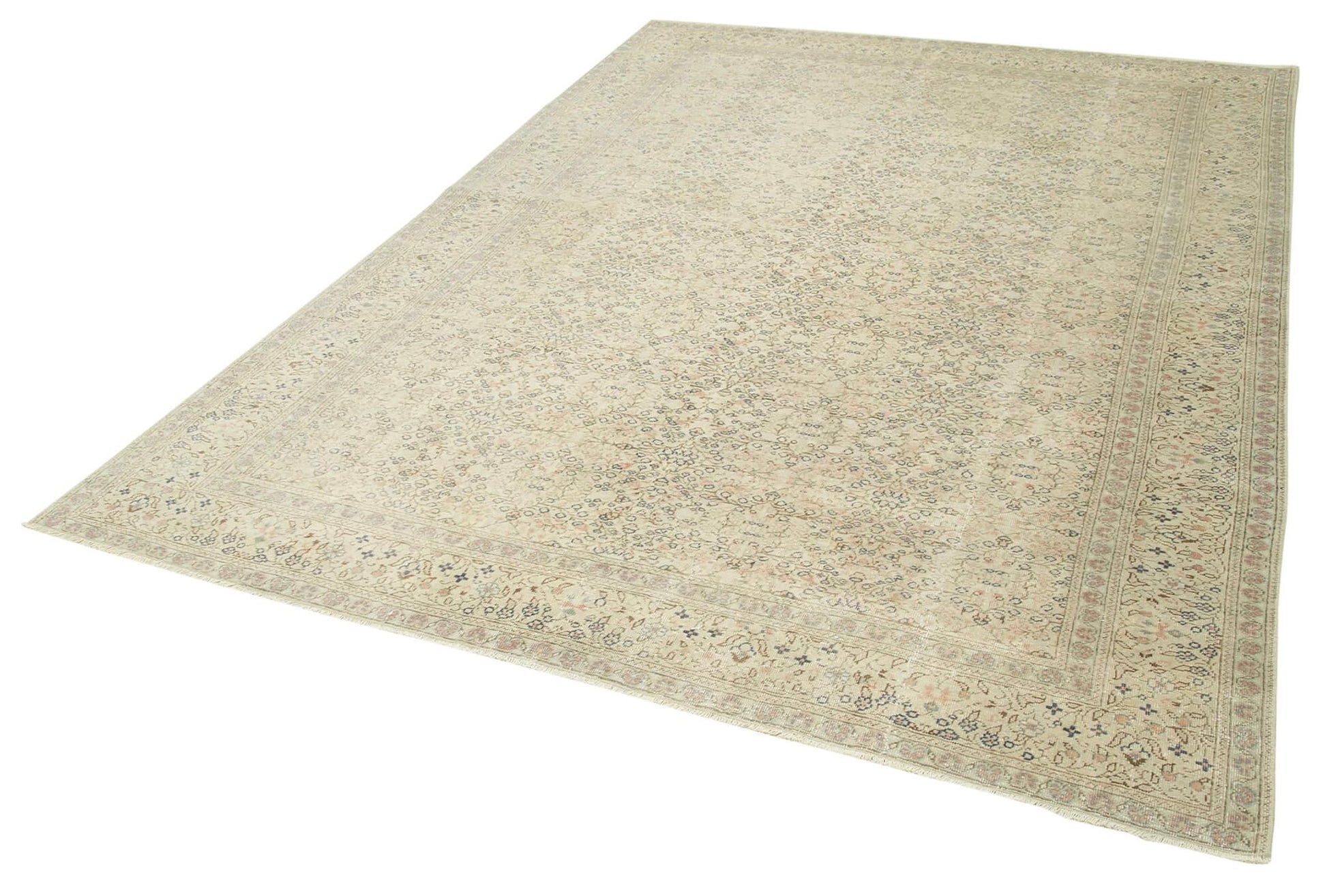 Kayseri Vintage Bej Eskitme Pamuk Yün El Dokuma Halısı 200x285 Agacan