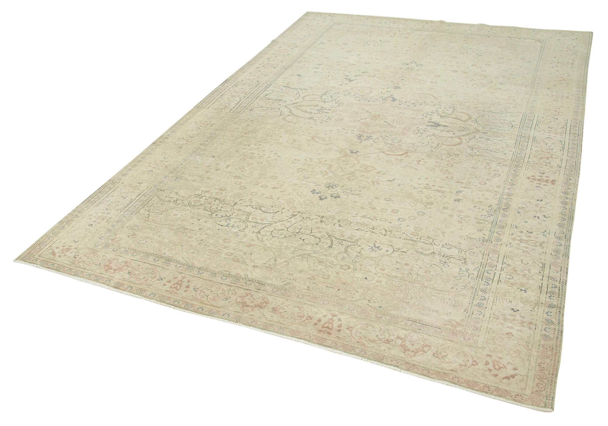 Kayseri Vintage Bej Eskitme Pamuk Yün El Dokuma Halısı 190x300 Agacan