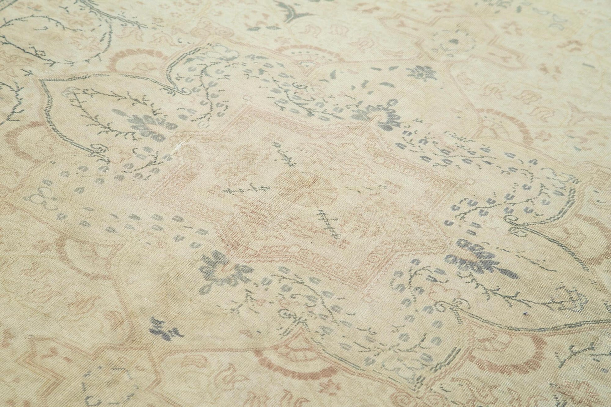 Kayseri Vintage Bej Eskitme Pamuk Yün El Dokuma Halısı 190x300 Agacan