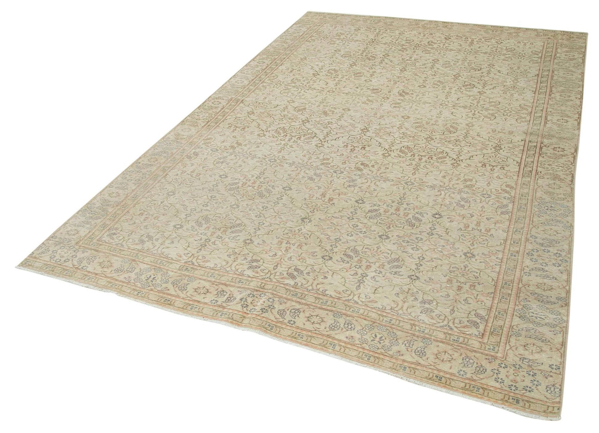 Kayseri Vintage Bej Eskitme Pamuk Yün El Dokuma Halısı 182x286 Agacan