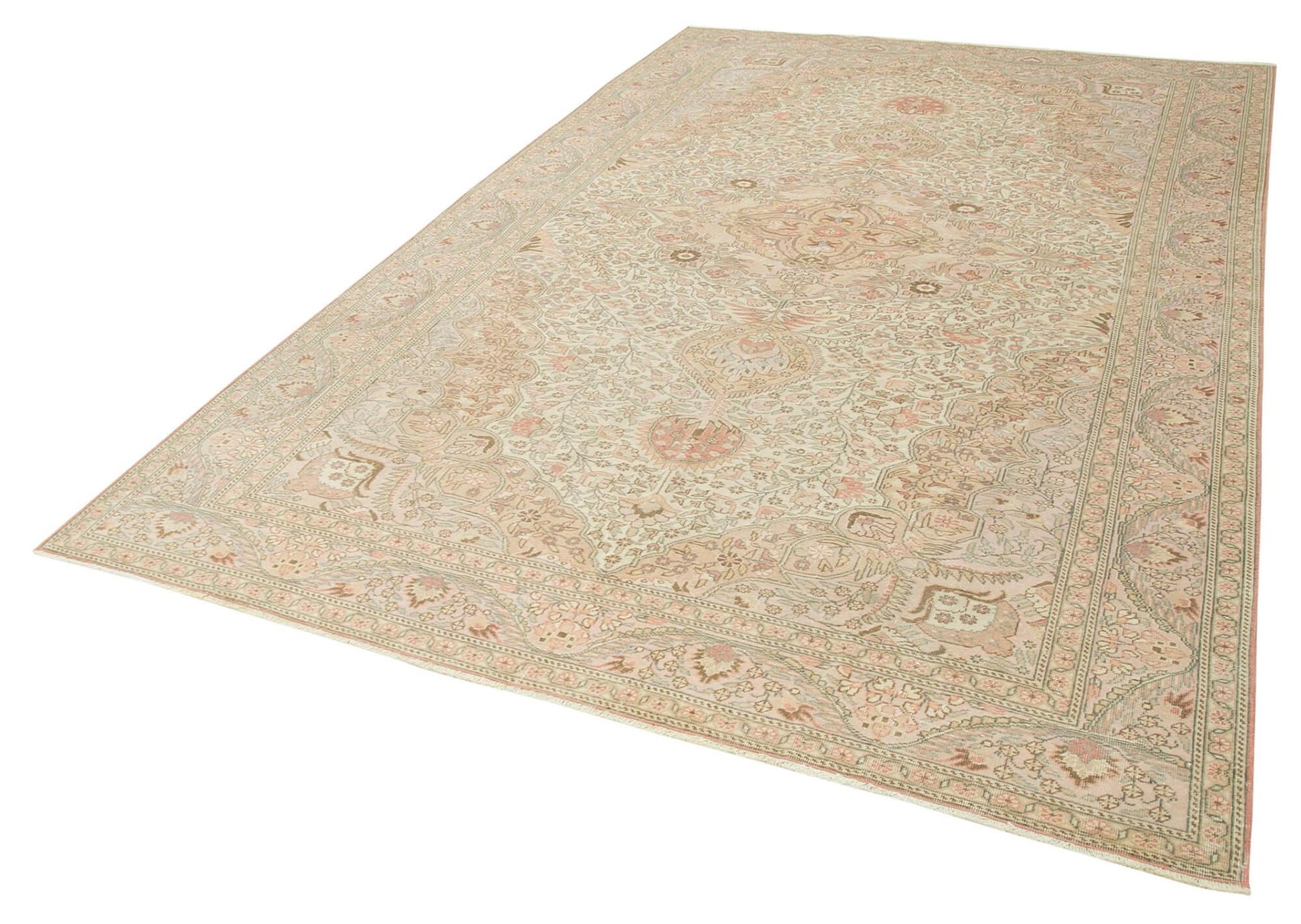 Kayseri Vintage Bej Eskitme Pamuk Yün El Dokuma Halısı 200x318 Agacan