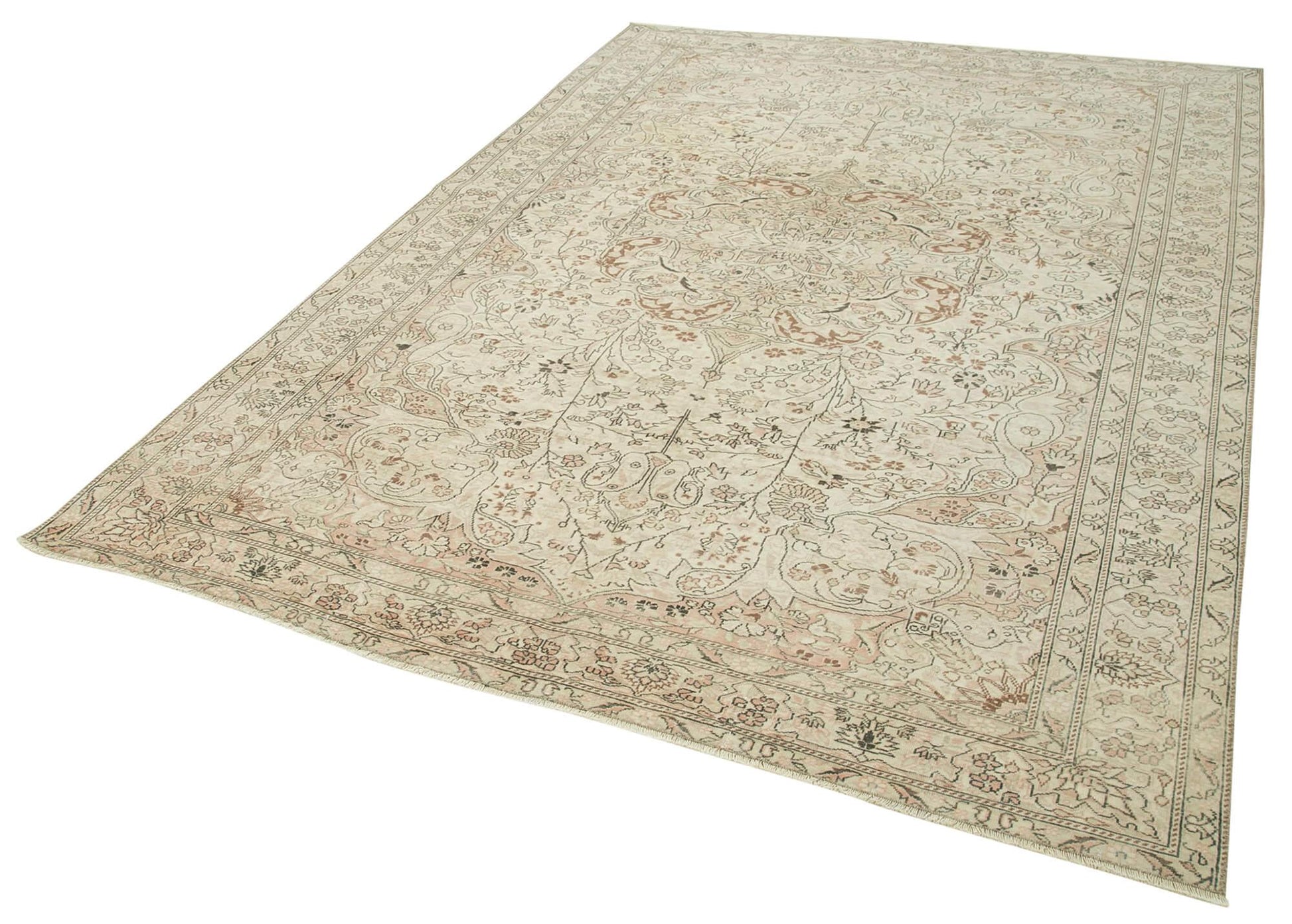 Kayseri Vintage Bej Eskitme Pamuk Yün El Dokuma Halısı 197x290 Agacan
