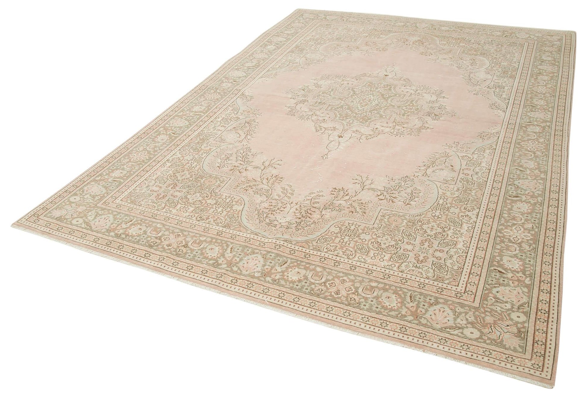 Kayseri Vintage Bej Eskitme Pamuk Yün El Dokuma Halısı 207x305 Agacan