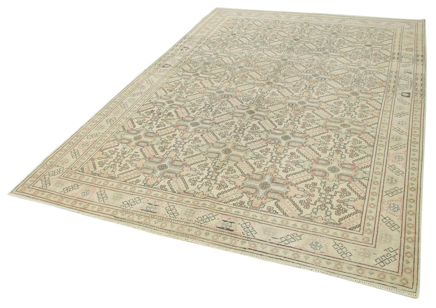Kayseri Vintage Bej Eskitme Pamuk Yün El Dokuma Halısı 194x288 Agacan
