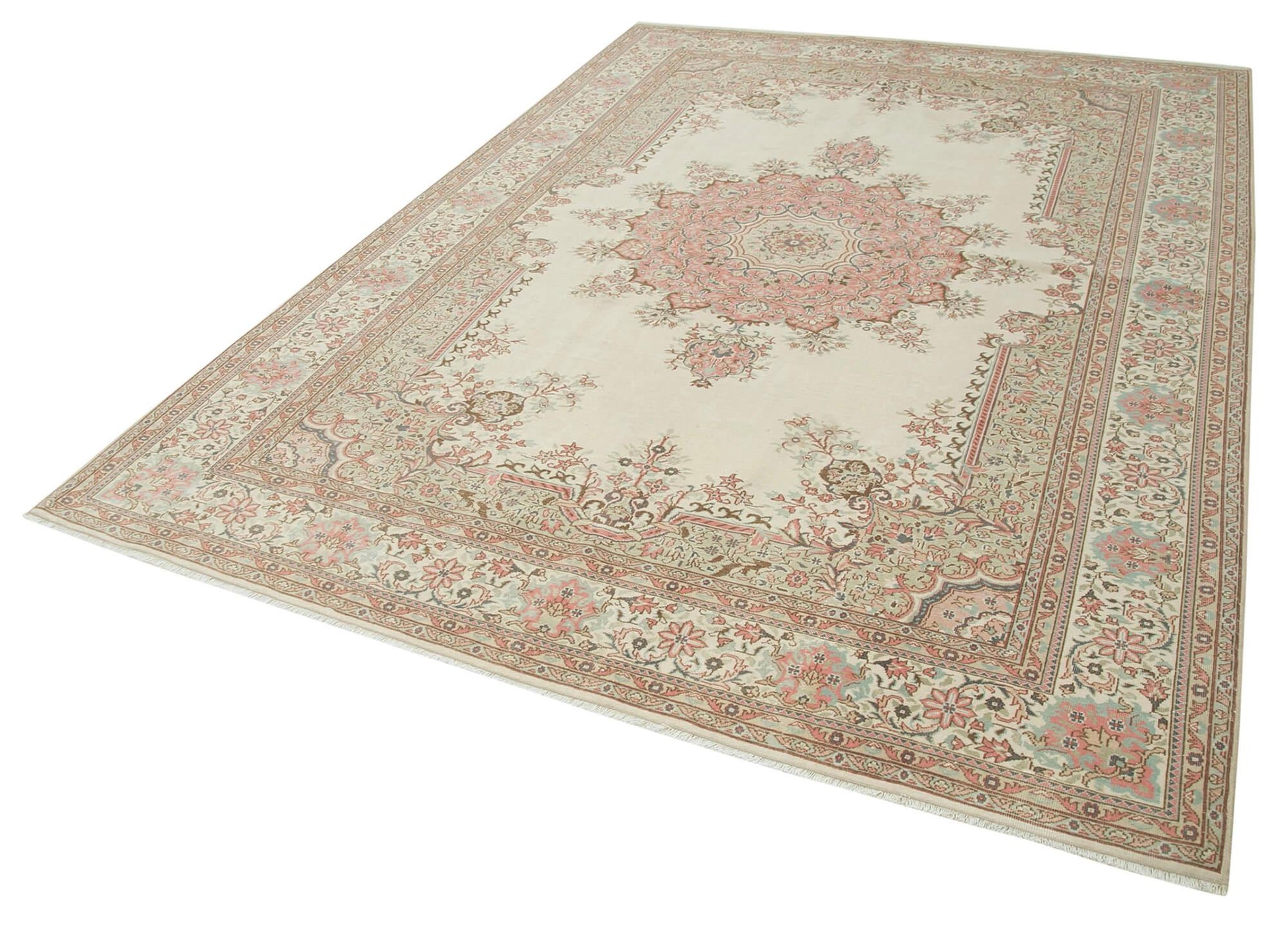 Kayseri Vintage Bej Eskitme Pamuk Yün El Dokuma Halısı 205x300 Agacan