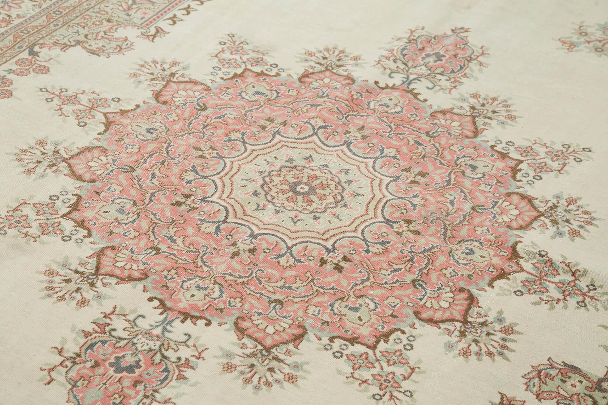 Kayseri Vintage Bej Eskitme Pamuk Yün El Dokuma Halısı 205x300 Agacan