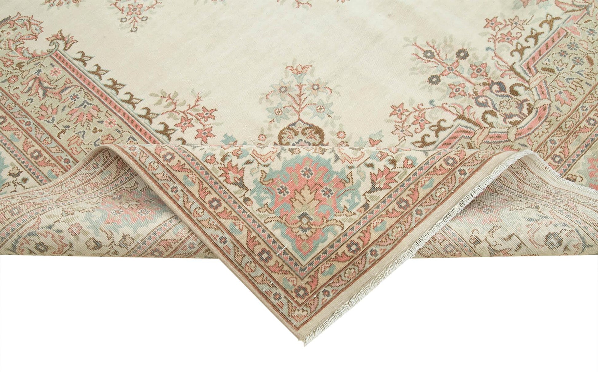 Kayseri Vintage Bej Eskitme Pamuk Yün El Dokuma Halısı 205x300 Agacan